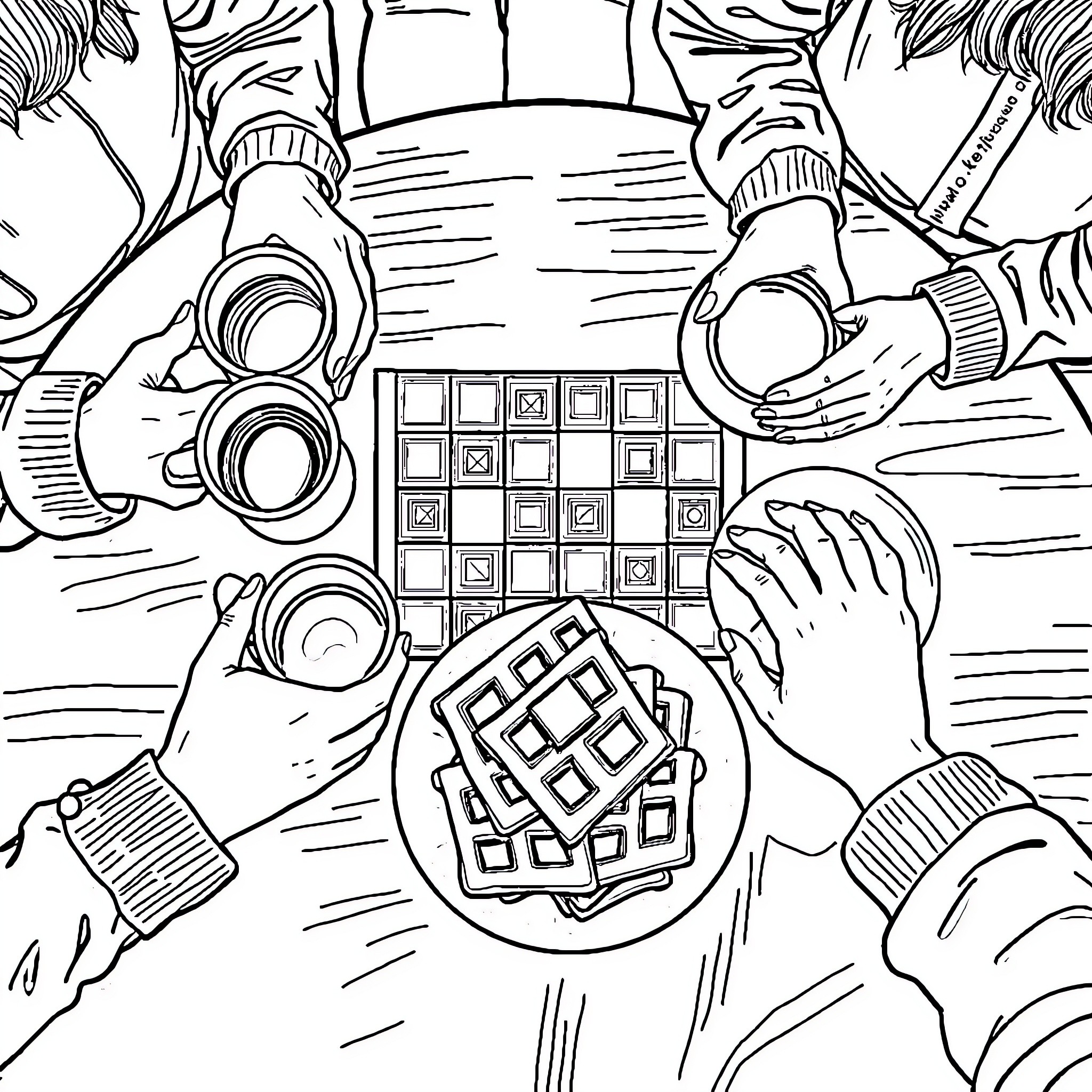 Friend working together on a puzzle Coloring Page (free black-and-white line drawing printable PDF for all, from beginners to advanced learners, including children, teens, adults, and seniors)