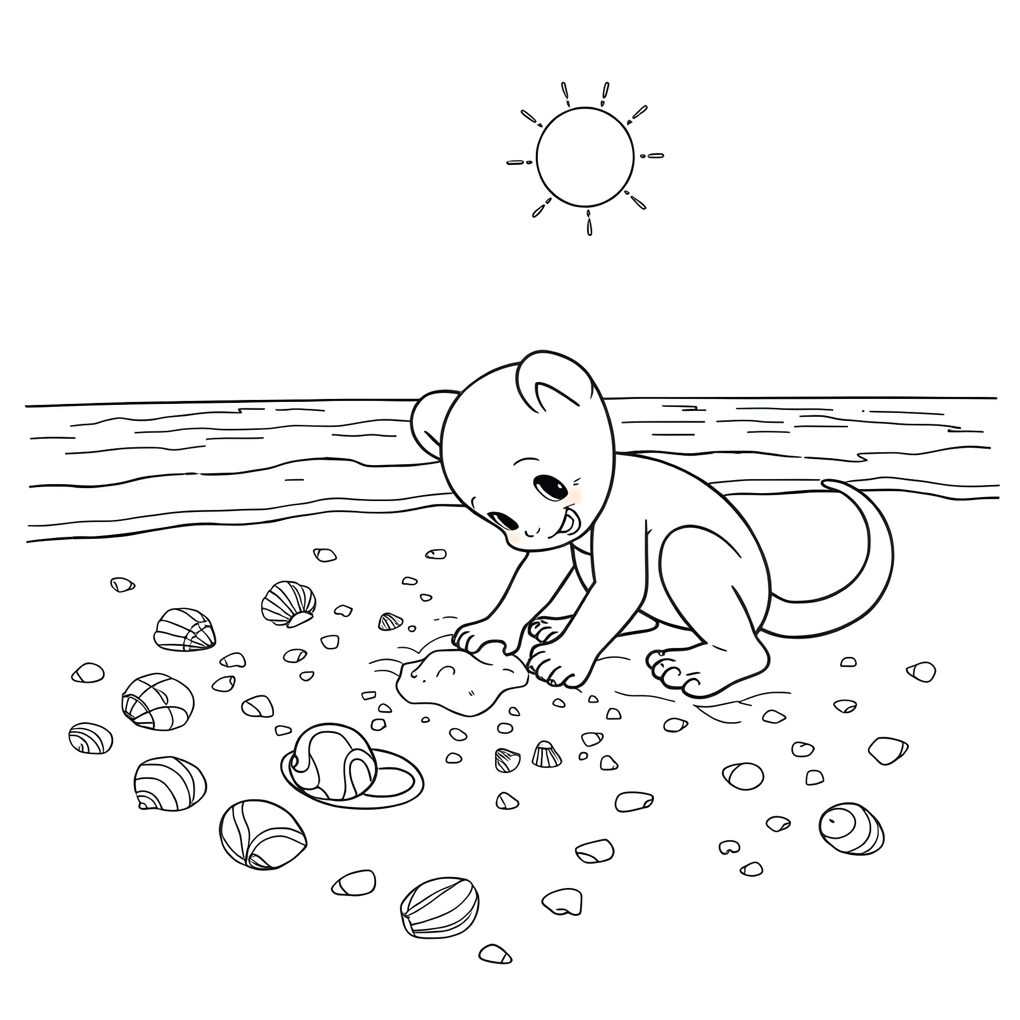 Bluey enjoying a day at the beach Coloring Page (free black-and-white line drawing printable PDF for all, from beginners to advanced learners, including children, teens, adults, and seniors)