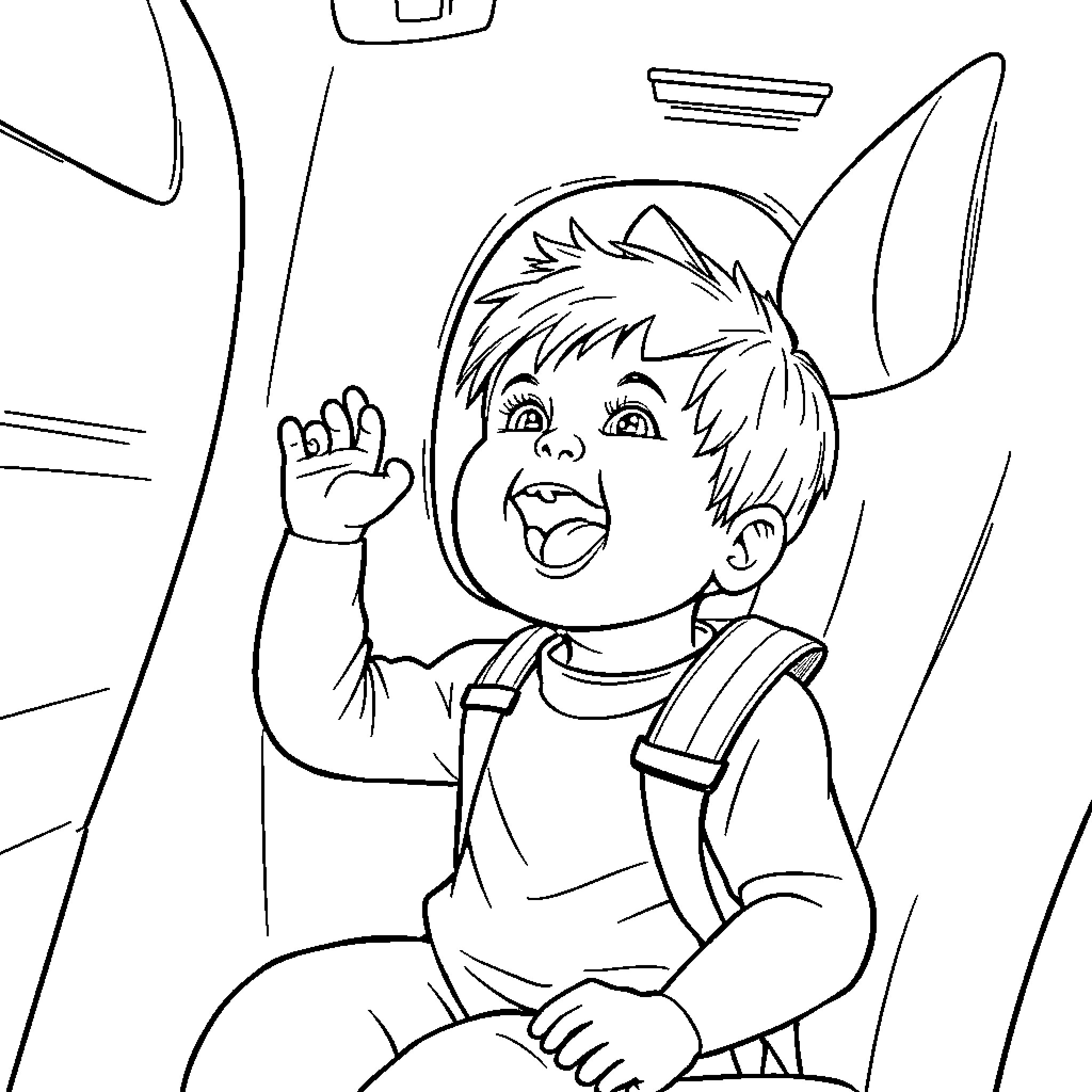 Flight of a Young Adventurer Exploring the Skies Coloring Page (free black-and-white line drawing printable PDF for all, from beginners to advanced learners, including children, teens, adults, and seniors)