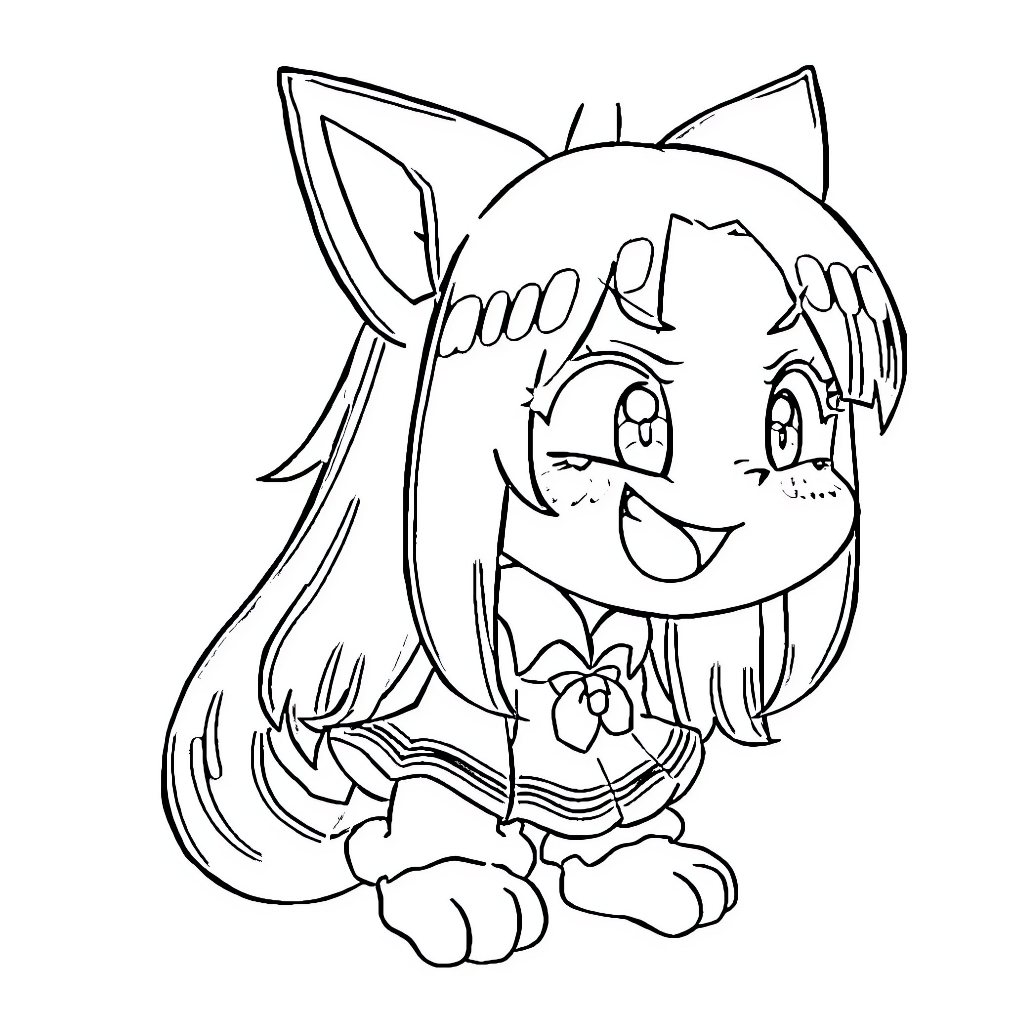Kuromi enjoying herself in a whimsical pose Coloring Page (free black-and-white line drawing printable PDF for all, from beginners to advanced learners, including children, teens, adults, and seniors)