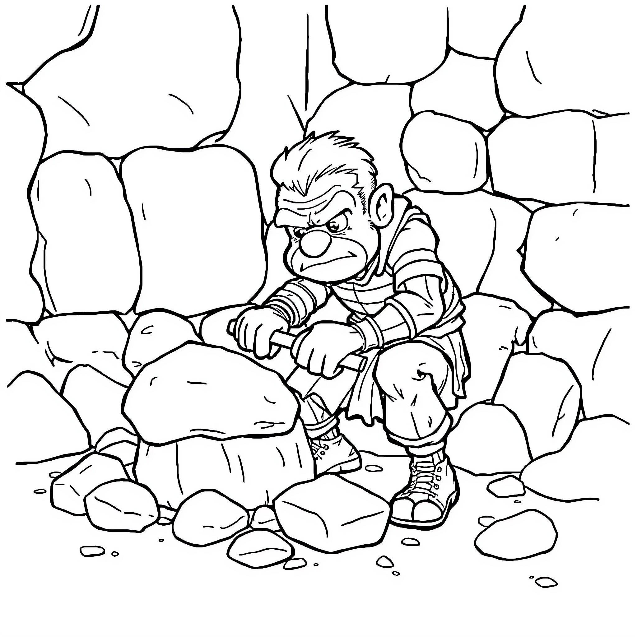Bluey exploring the rocky terrain Coloring Page (free black-and-white line drawing printable PDF for all, from beginners to advanced learners, including children, teens, adults, and seniors)