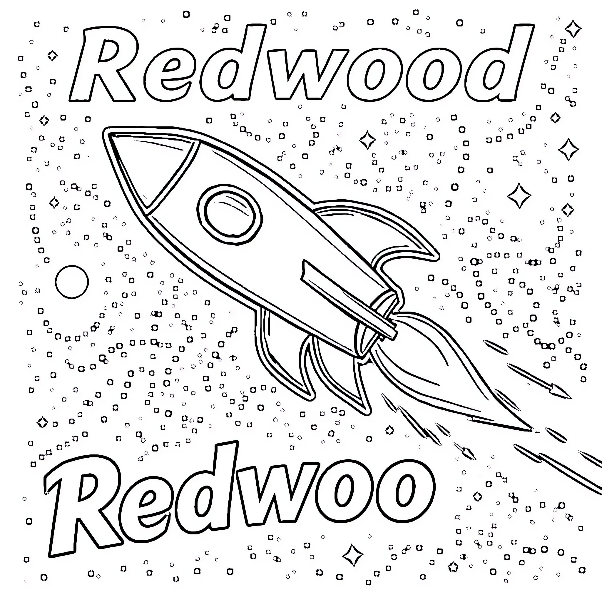 Rocket soaring through the night sky Coloring Page (free black-and-white line drawing printable PDF for all, from beginners to advanced learners, including children, teens, adults, and seniors)