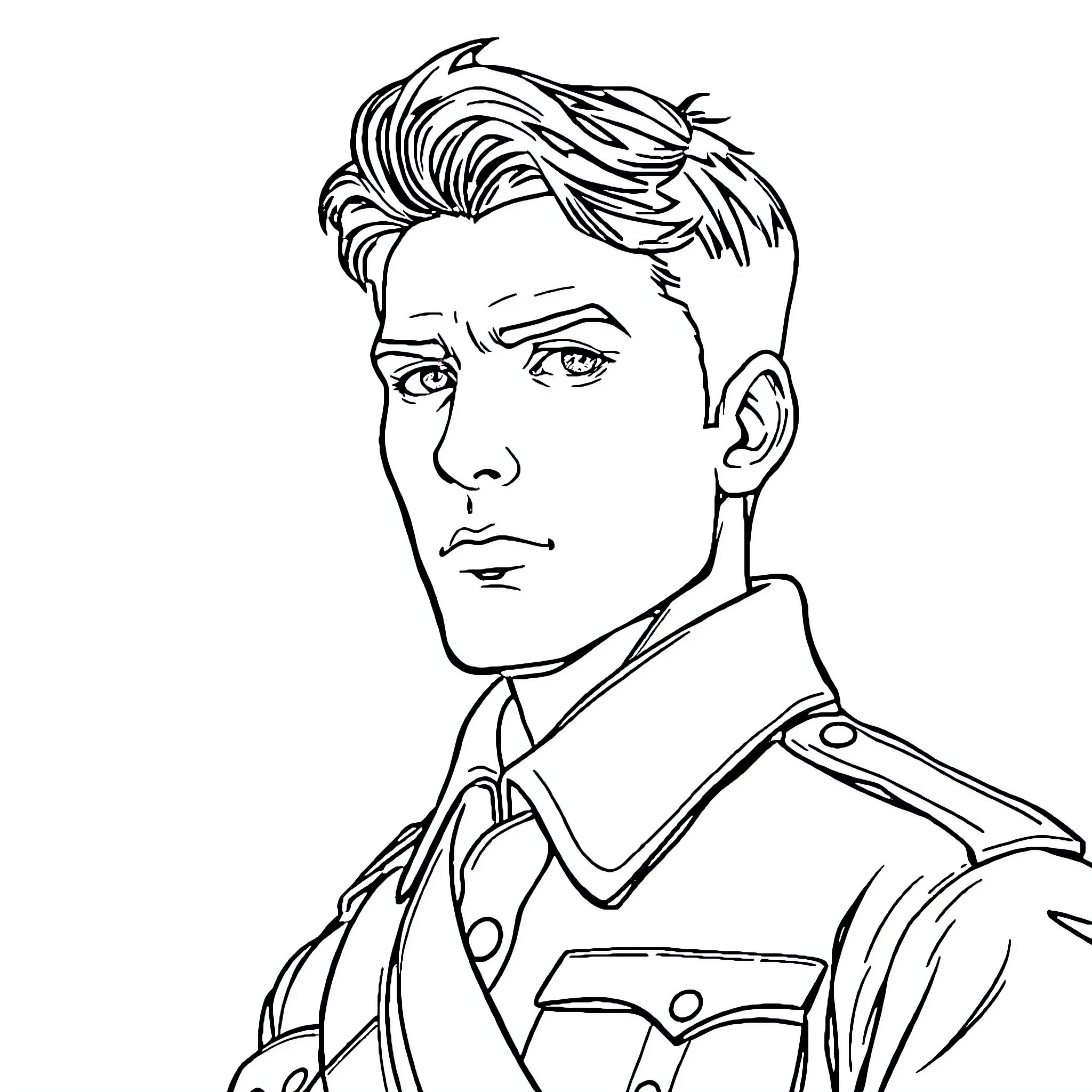 Levi Ackerman in a serious expression Coloring Page (free black-and-white line drawing printable PDF for all, from beginners to advanced learners, including children, teens, adults, and seniors)