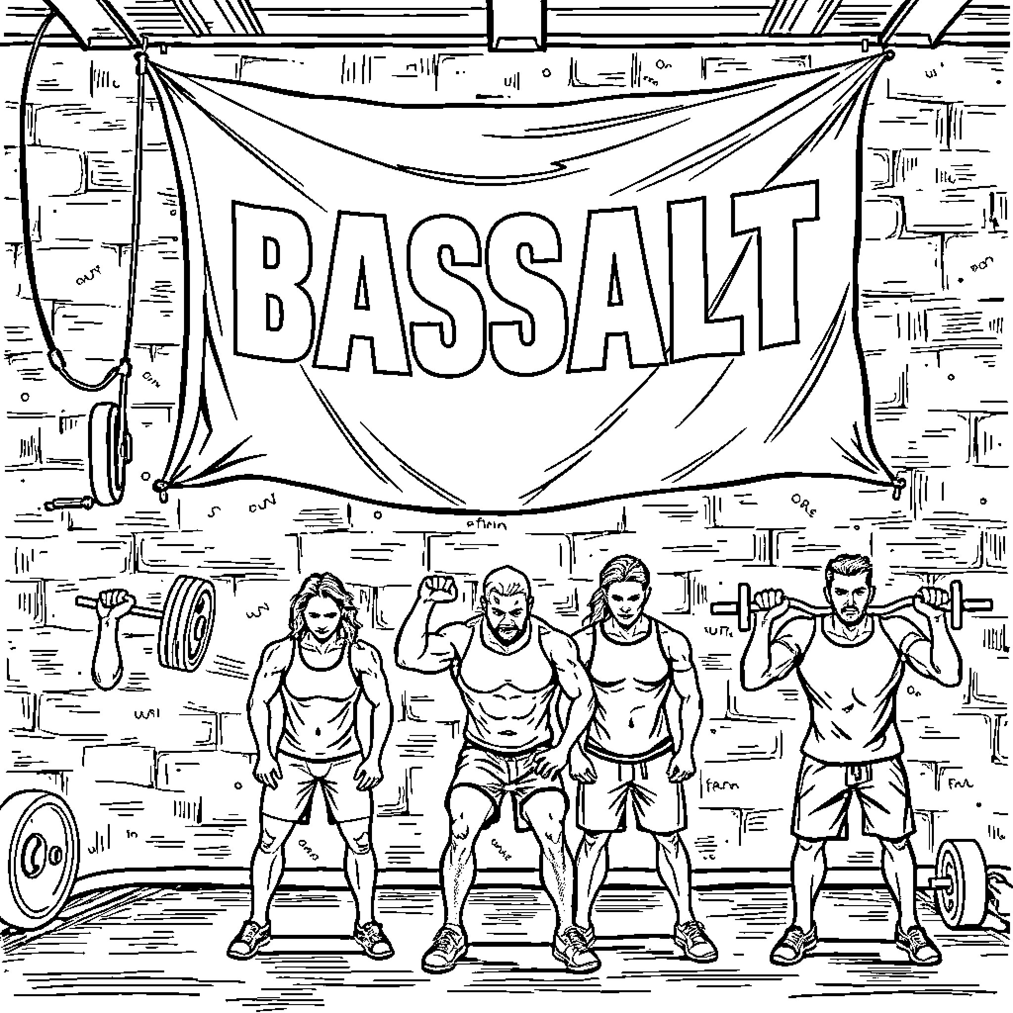 Crossfit athletes training in gym Coloring Page (free black-and-white line drawing printable PDF for all, from beginners to advanced learners, including children, teens, adults, and seniors)