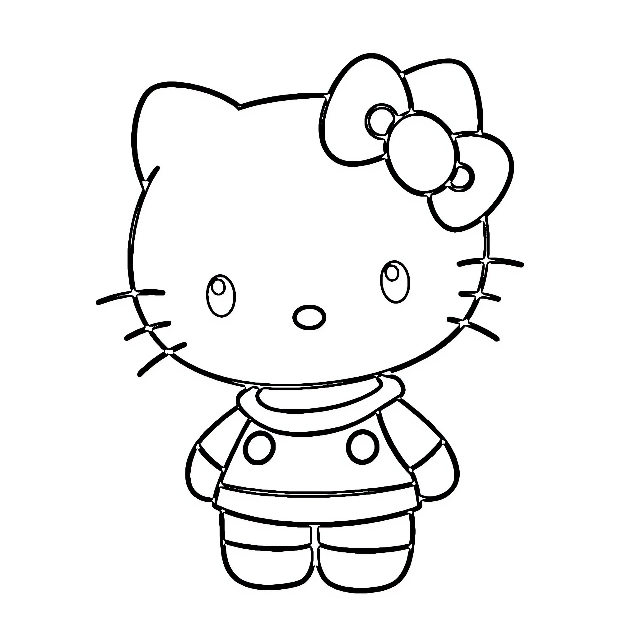 Hello Kitty standing with a friendly expression Coloring Page (free black-and-white line drawing printable PDF for all, from beginners to advanced learners, including children, teens, adults, and seniors)