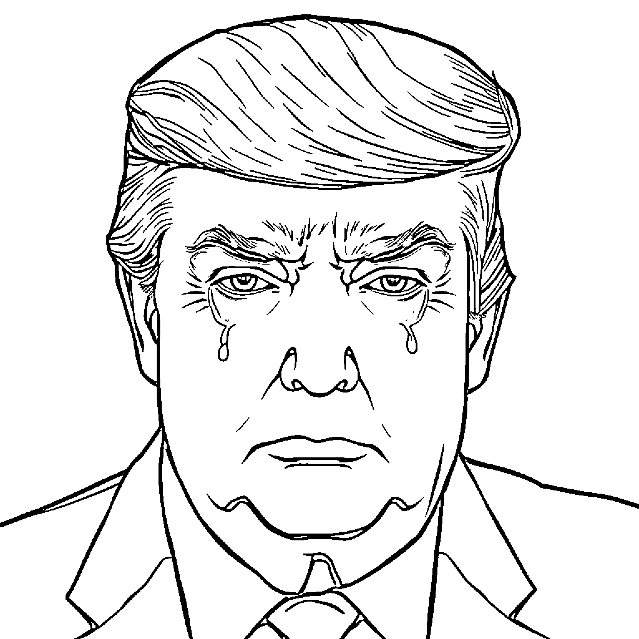 Trump Displaying Distressed Facial Expression Coloring Page (free black-and-white line drawing printable PDF for all, from beginners to advanced learners, including children, teens, adults, and seniors)