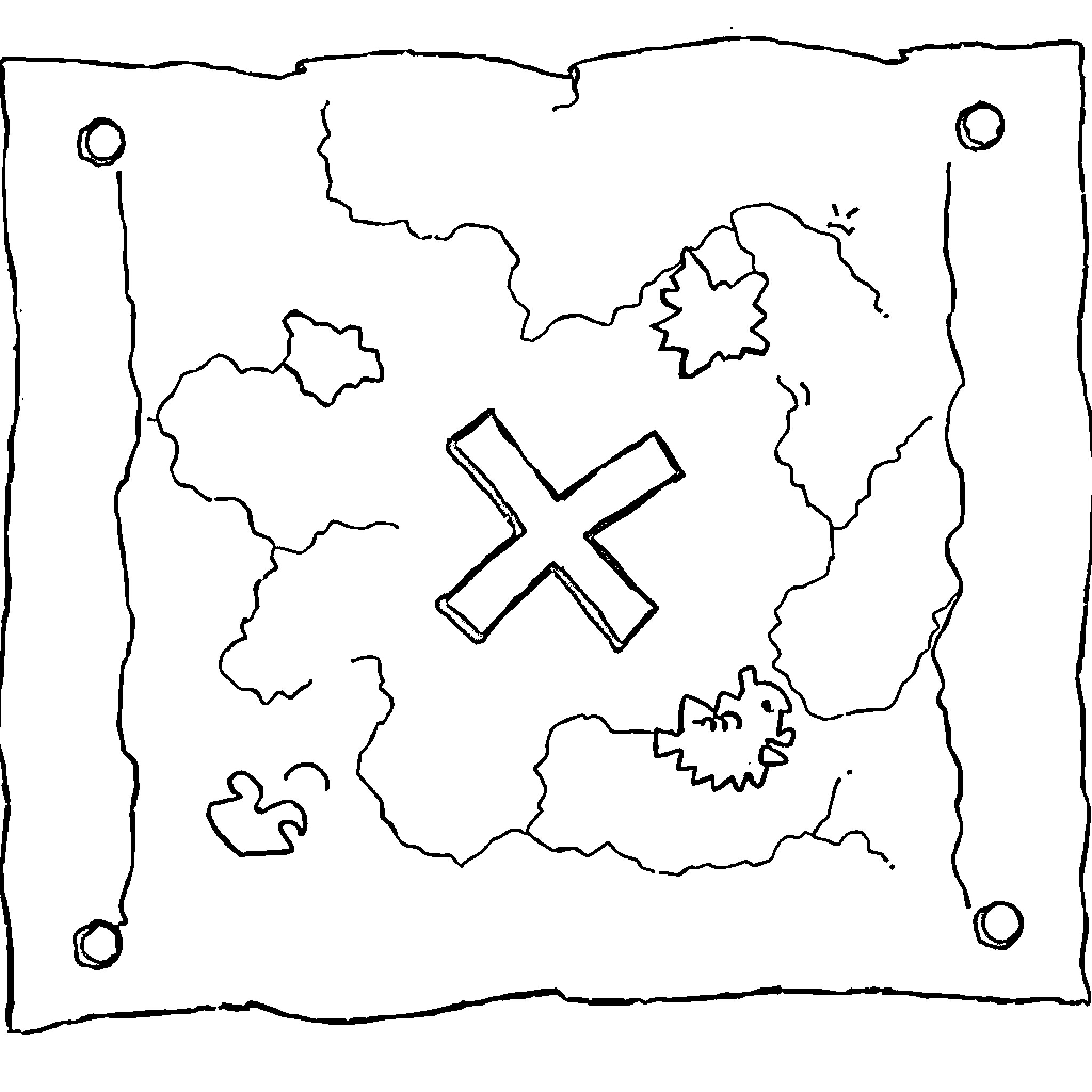 Treasure Map with Mysterious Symbols Coloring Page (free black-and-white line drawing printable PDF for all, from beginners to advanced learners, including children, teens, adults, and seniors)