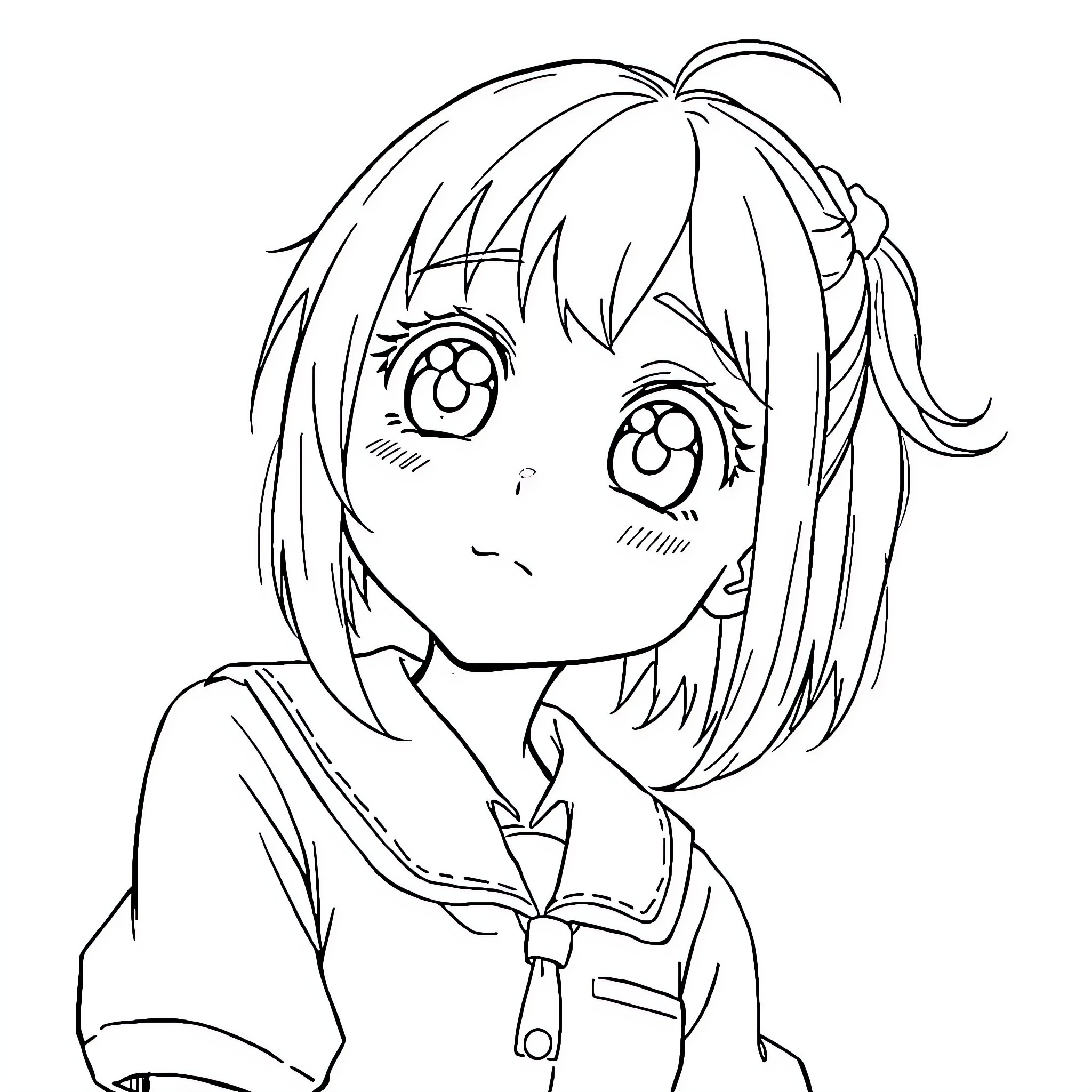 Anya Forger in a cheerful and expressive mood Coloring Page (free black-and-white line drawing printable PDF for all, from beginners to advanced learners, including children, teens, adults, and seniors)