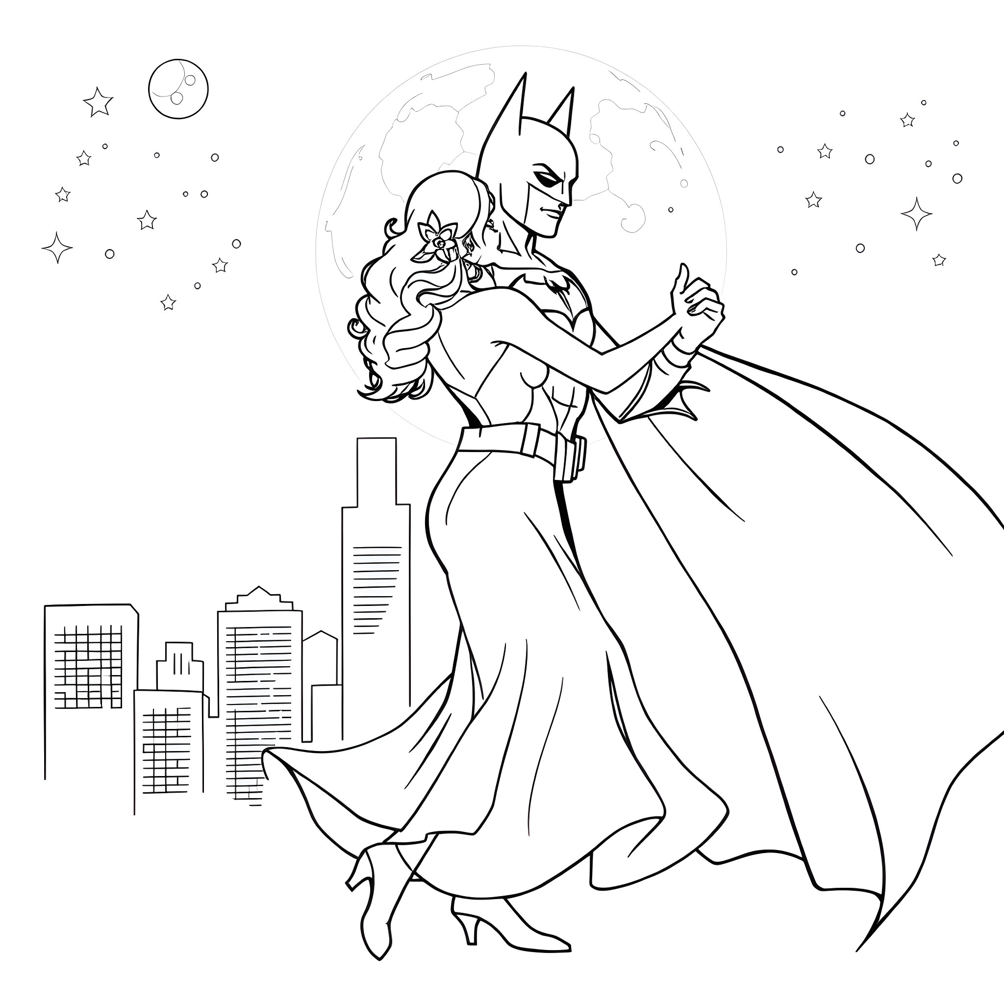 Tralalero heroic crime fighter in the city Coloring Page (free black-and-white line drawing printable PDF for all, from beginners to advanced learners, including children, teens, adults, and seniors)
