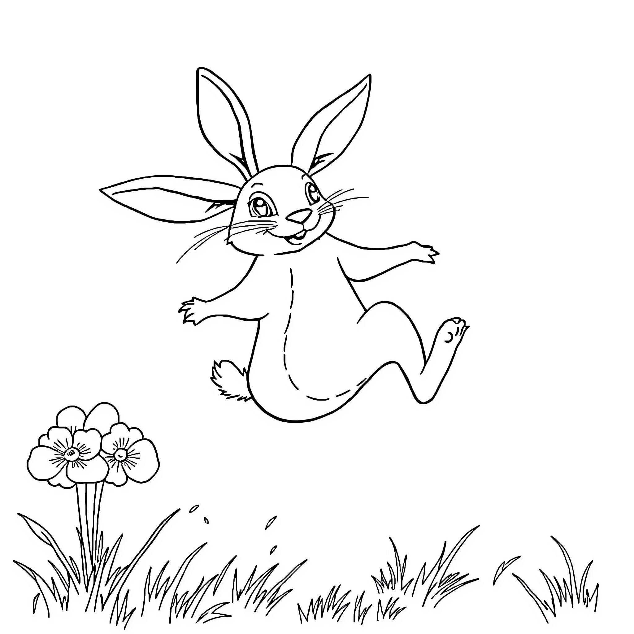 Fox happily hopping through the meadow Coloring Page (free black-and-white line drawing printable PDF for all, from beginners to advanced learners, including children, teens, adults, and seniors)