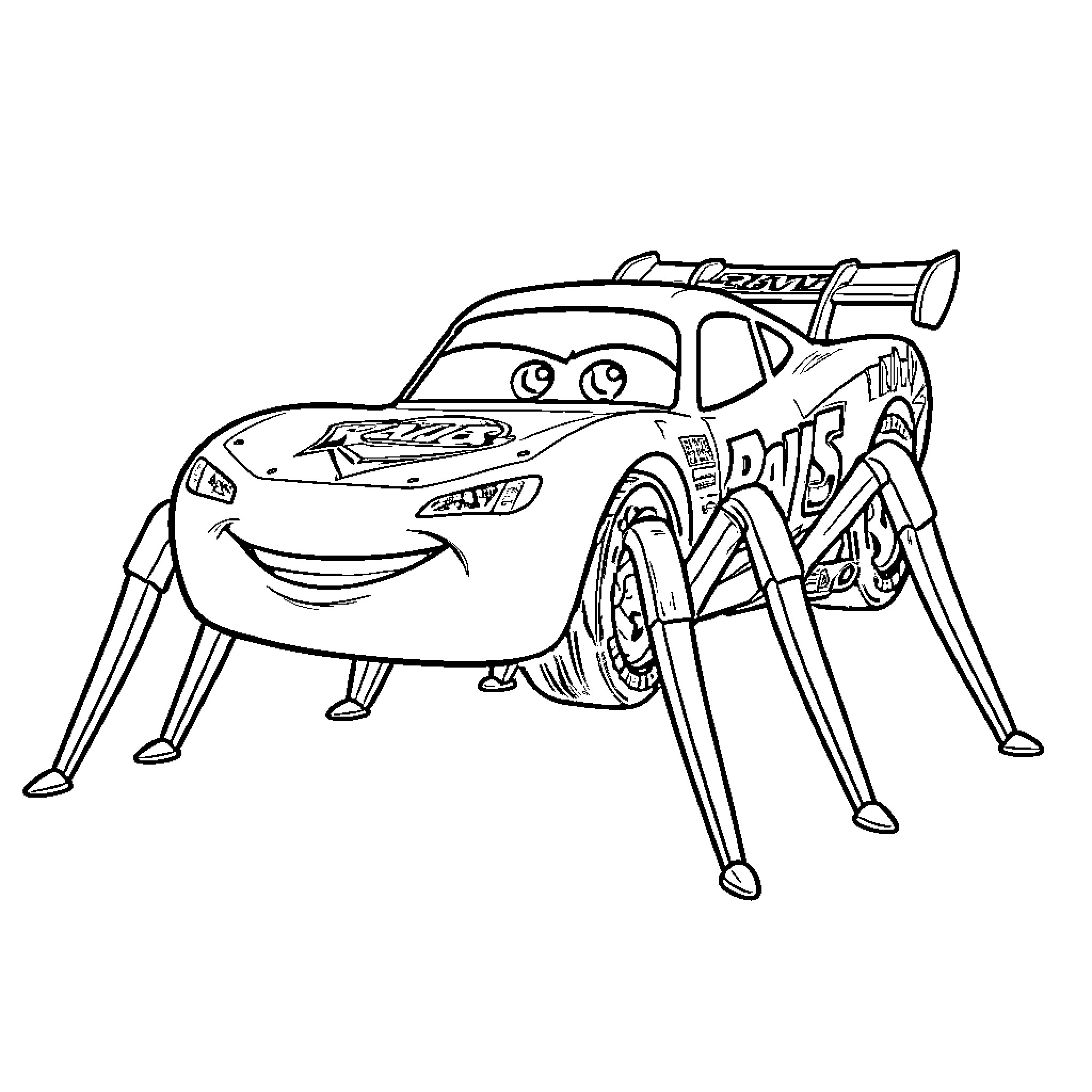 Coche de carreras protagonizando escena de acción Coloring Page (free black-and-white line drawing printable PDF for all, from beginners to advanced learners, including children, teens, adults, and seniors)