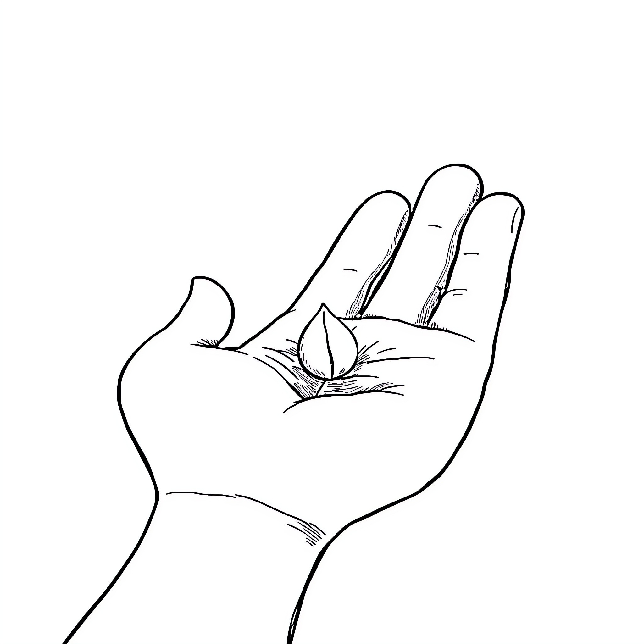 Mustard Seed Held in Caring Hands Coloring Page (free black-and-white line drawing printable PDF for all, from beginners to advanced learners, including children, teens, adults, and seniors)