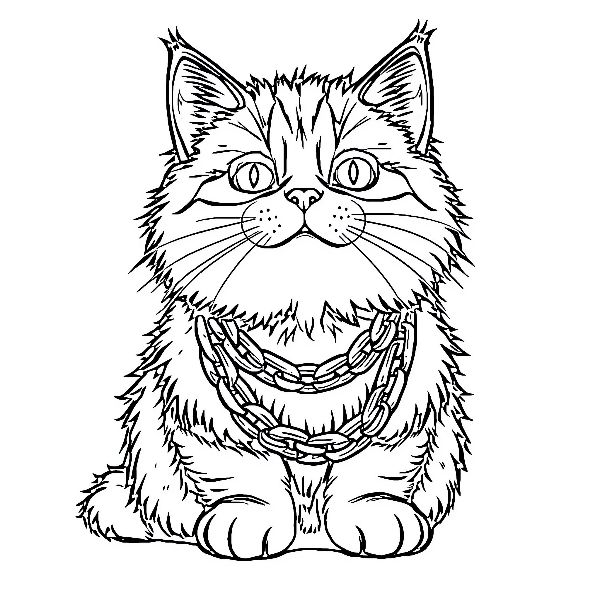 Cat with Playful Expression in Illustration Coloring Page (free black-and-white line drawing printable PDF for all, from beginners to advanced learners, including children, teens, adults, and seniors)