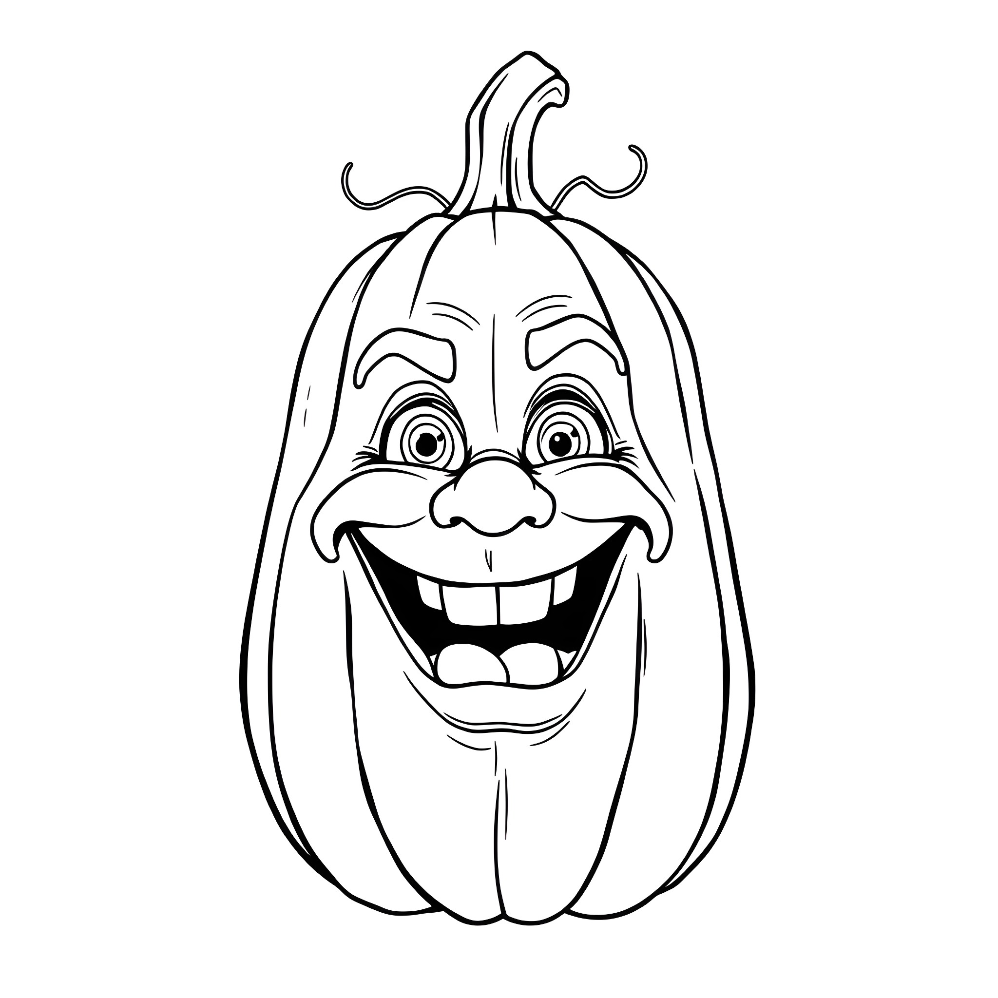 Danny DeVito as a happy pumpkin character Coloring Page (free black-and-white line drawing printable PDF for all, from beginners to advanced learners, including children, teens, adults, and seniors)