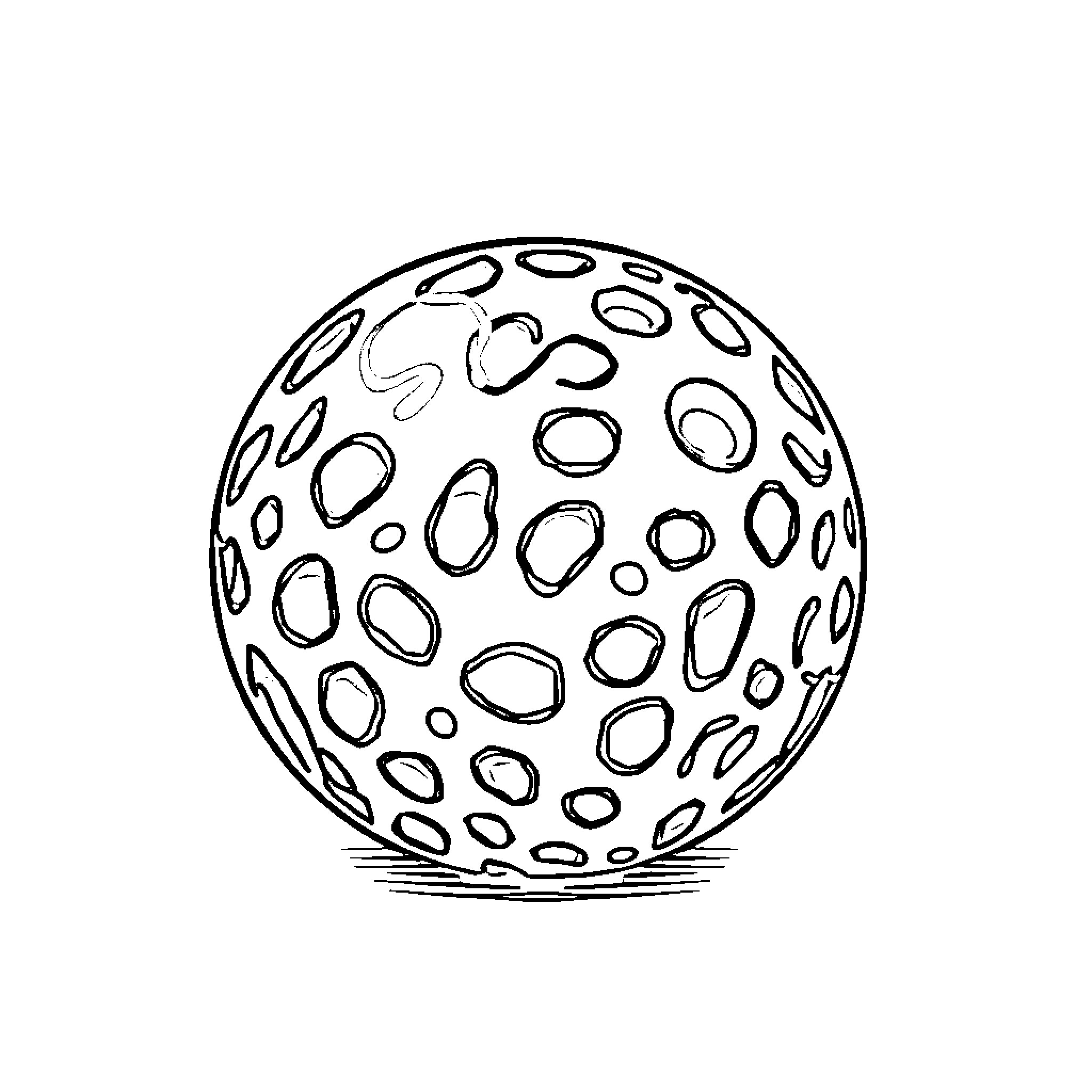 Bowling Ball with Pockmarked Surface Coloring Page (free black-and-white line drawing printable PDF for all, from beginners to advanced learners, including children, teens, adults, and seniors)