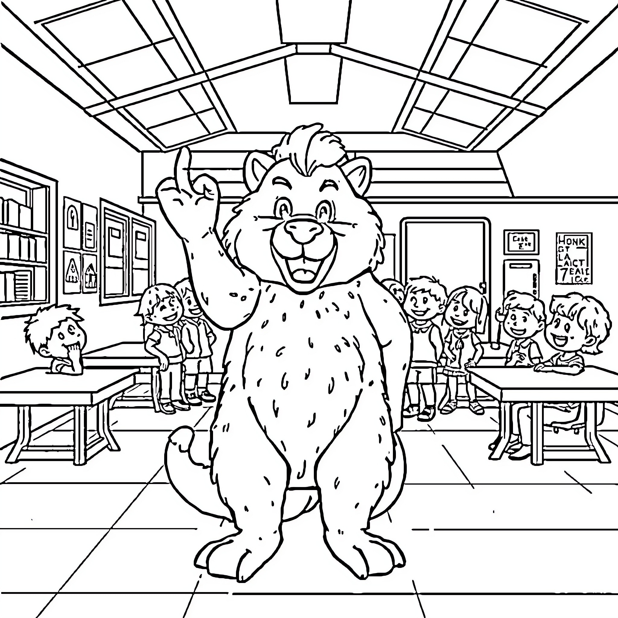 Baldur's Playful Classroom Adventure Coloring Page (free black-and-white line drawing printable PDF for all, from beginners to advanced learners, including children, teens, adults, and seniors)