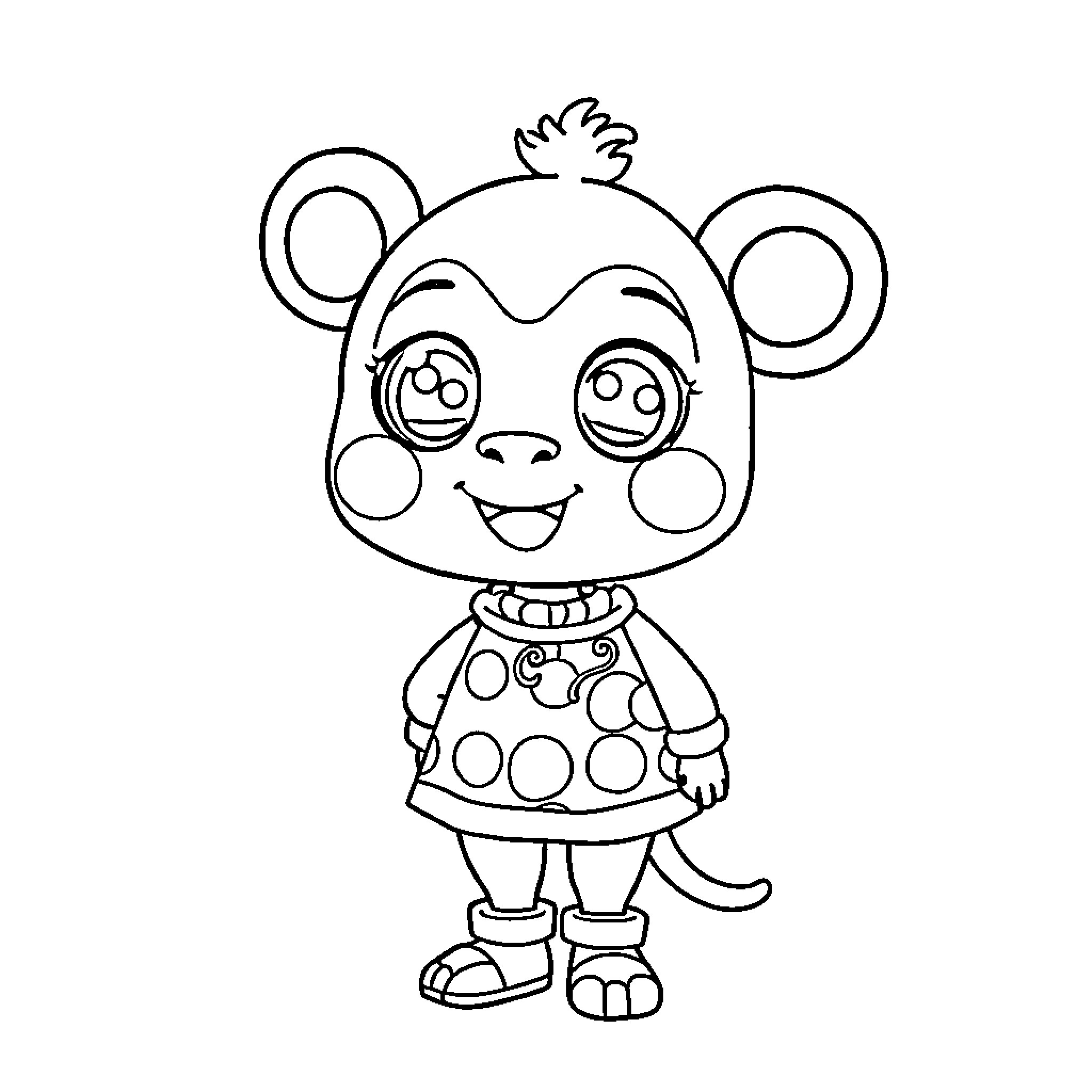 Labubu the cheerful cartoon character Coloring Page (free black-and-white line drawing printable PDF for all, from beginners to advanced learners, including children, teens, adults, and seniors)