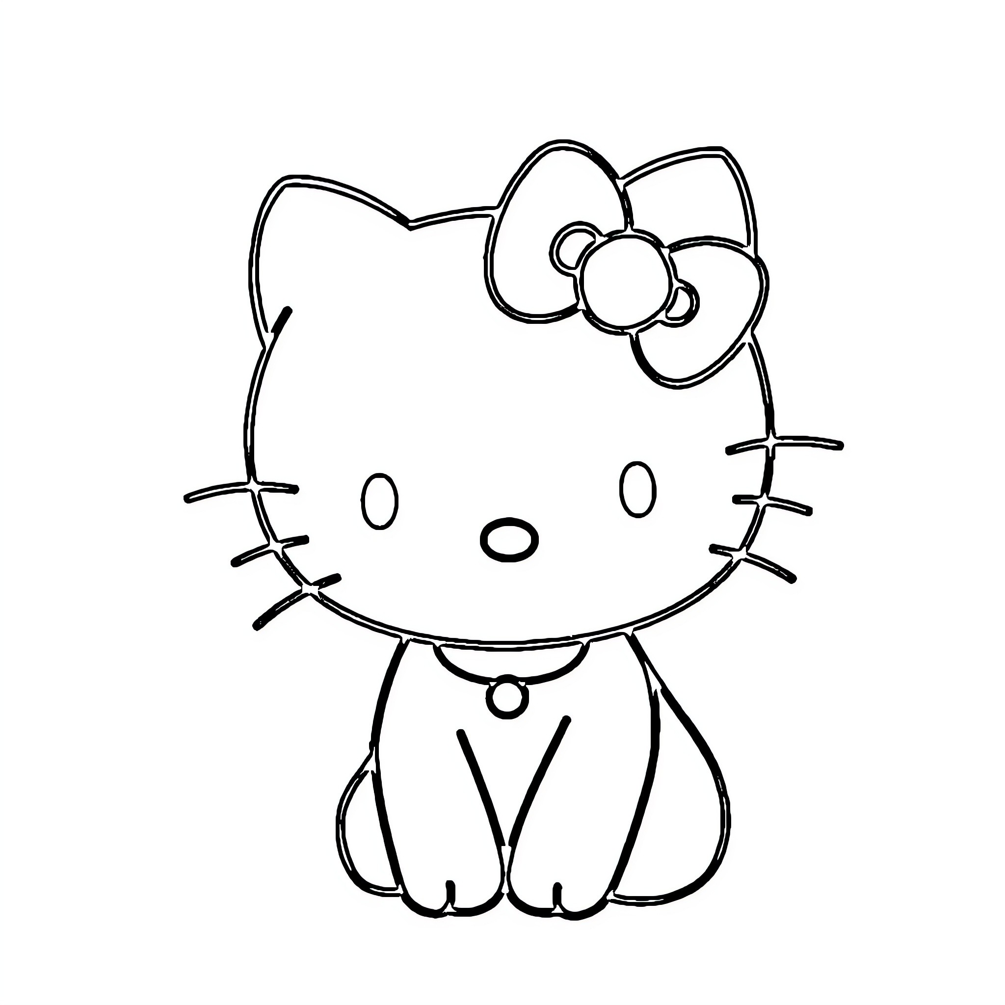 Hello Kitty sitting adorably Coloring Page (free black-and-white line drawing printable PDF for all, from beginners to advanced learners, including children, teens, adults, and seniors)