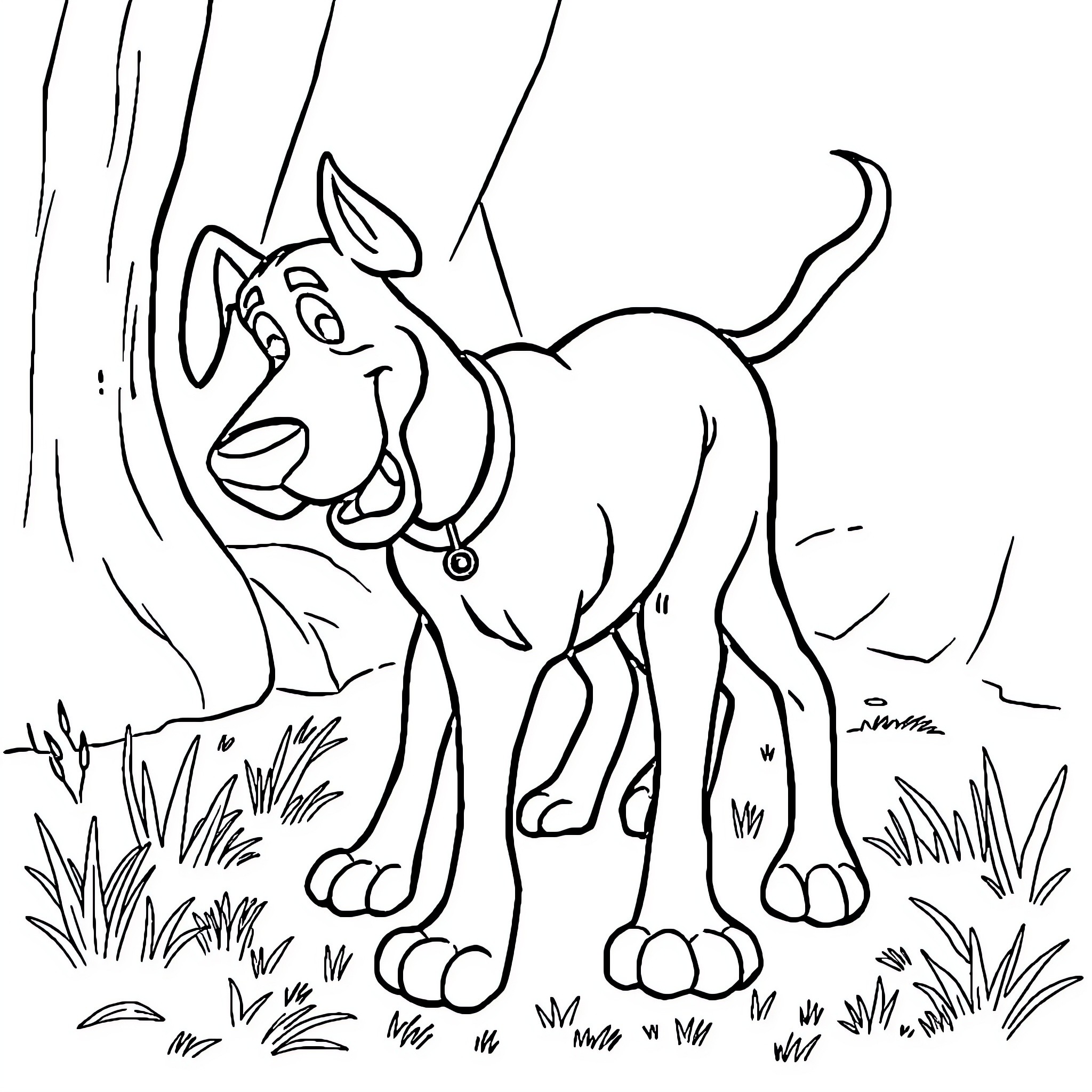 Scooby Doo explores the wilderness Coloring Page (free black-and-white line drawing printable PDF for all, from beginners to advanced learners, including children, teens, adults, and seniors)