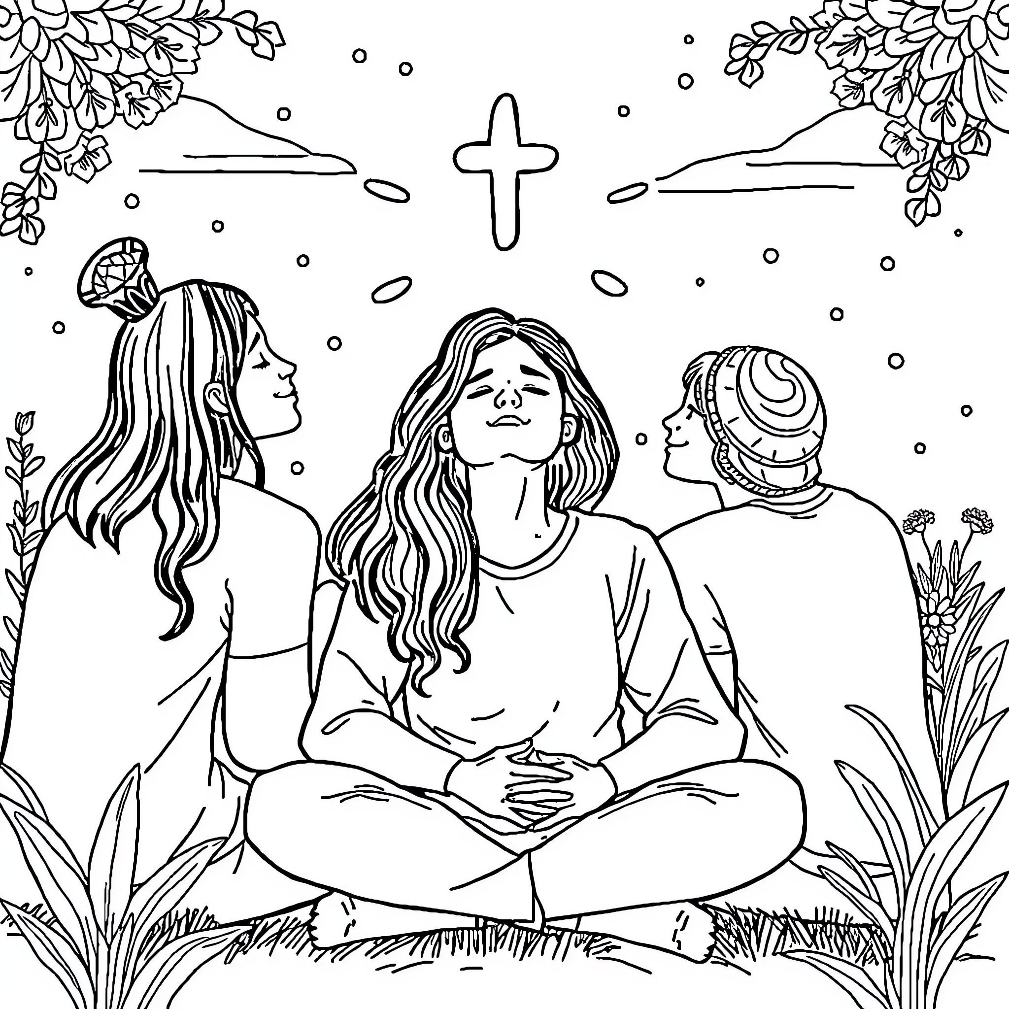Recovery in a peaceful natural setting Coloring Page (free black-and-white line drawing printable PDF for all, from beginners to advanced learners, including children, teens, adults, and seniors)