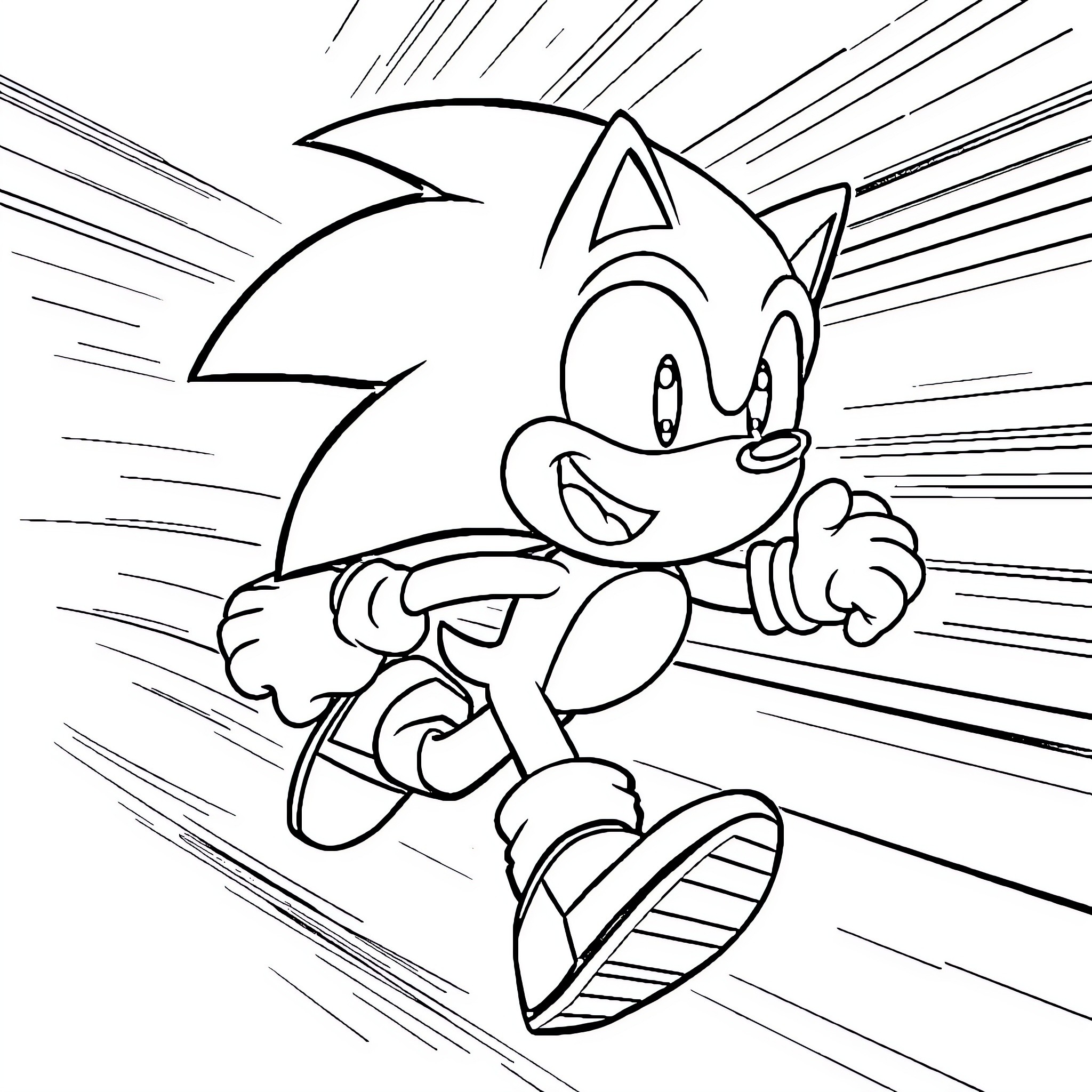 Sonic racing at high speed Coloring Page (free black-and-white line drawing printable PDF for all, from beginners to advanced learners, including children, teens, adults, and seniors)