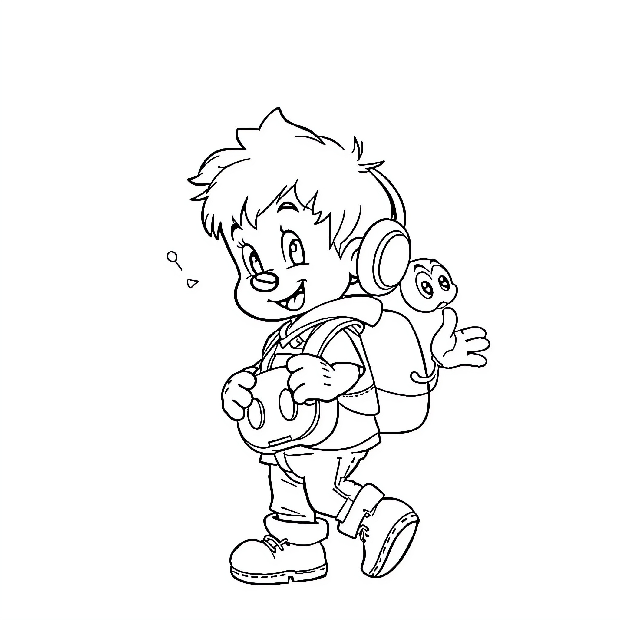 Niño jugando con entusiasmo Coloring Page (free black-and-white line drawing printable PDF for all, from beginners to advanced learners, including children, teens, adults, and seniors)
