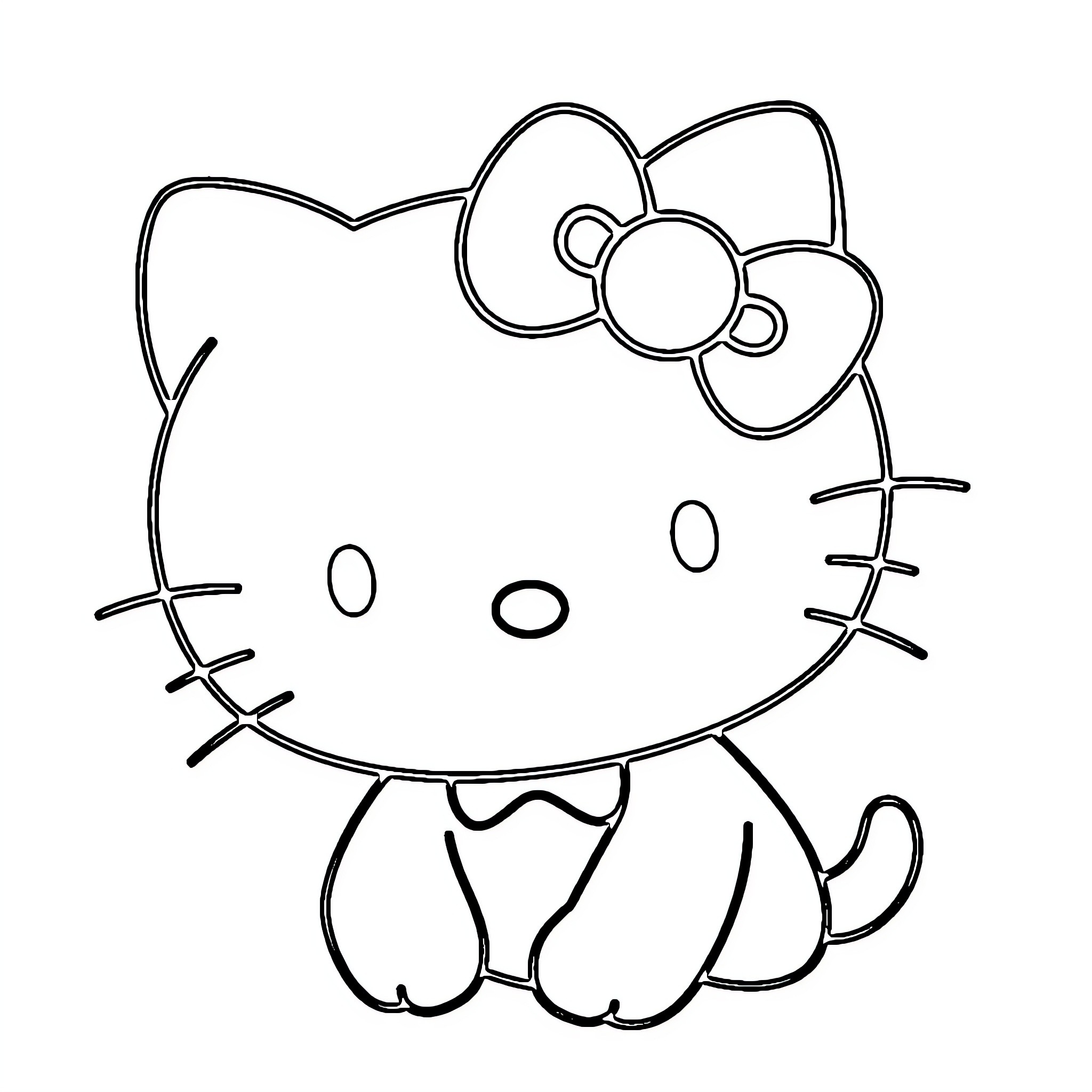 Hello Kitty sitting in a sweet pose Coloring Page (free black-and-white line drawing printable PDF for all, from beginners to advanced learners, including children, teens, adults, and seniors)