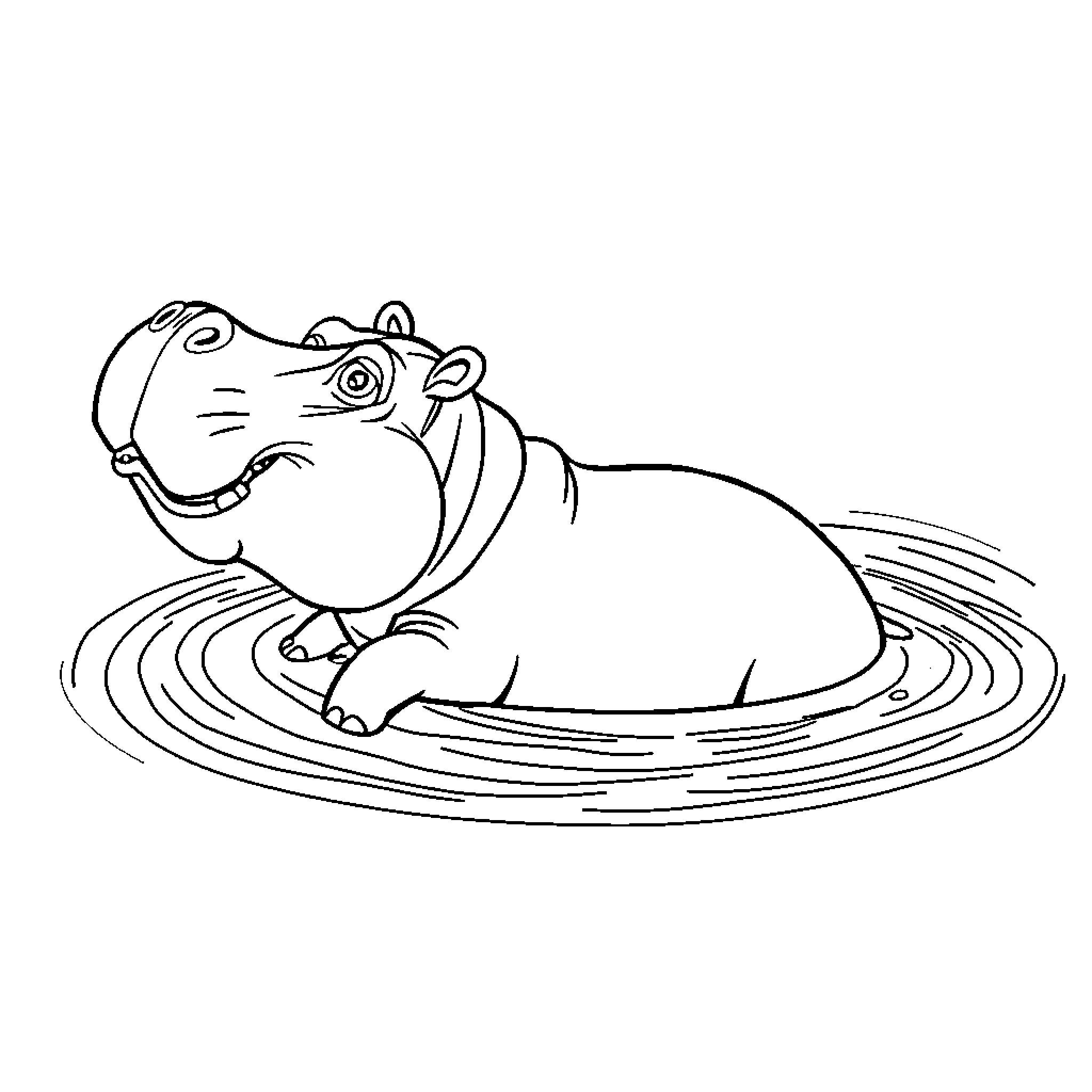 Hippopotamus relaxing in the water Coloring Page (free black-and-white line drawing printable PDF for all, from beginners to advanced learners, including children, teens, adults, and seniors)