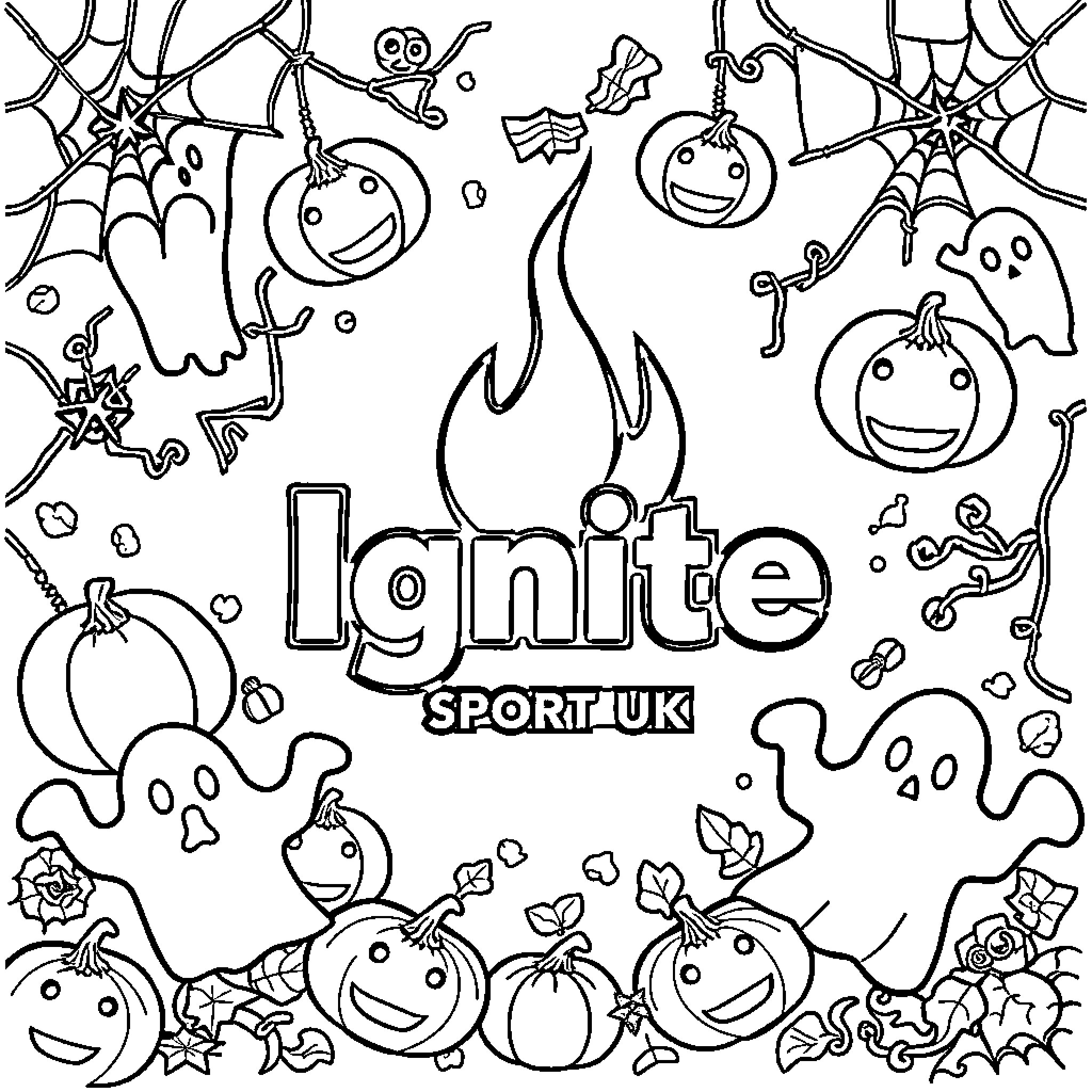 Ignite Sport UK: Halloween-themed Coloring Fun Coloring Page (free black-and-white line drawing printable PDF for all, from beginners to advanced learners, including children, teens, adults, and seniors)