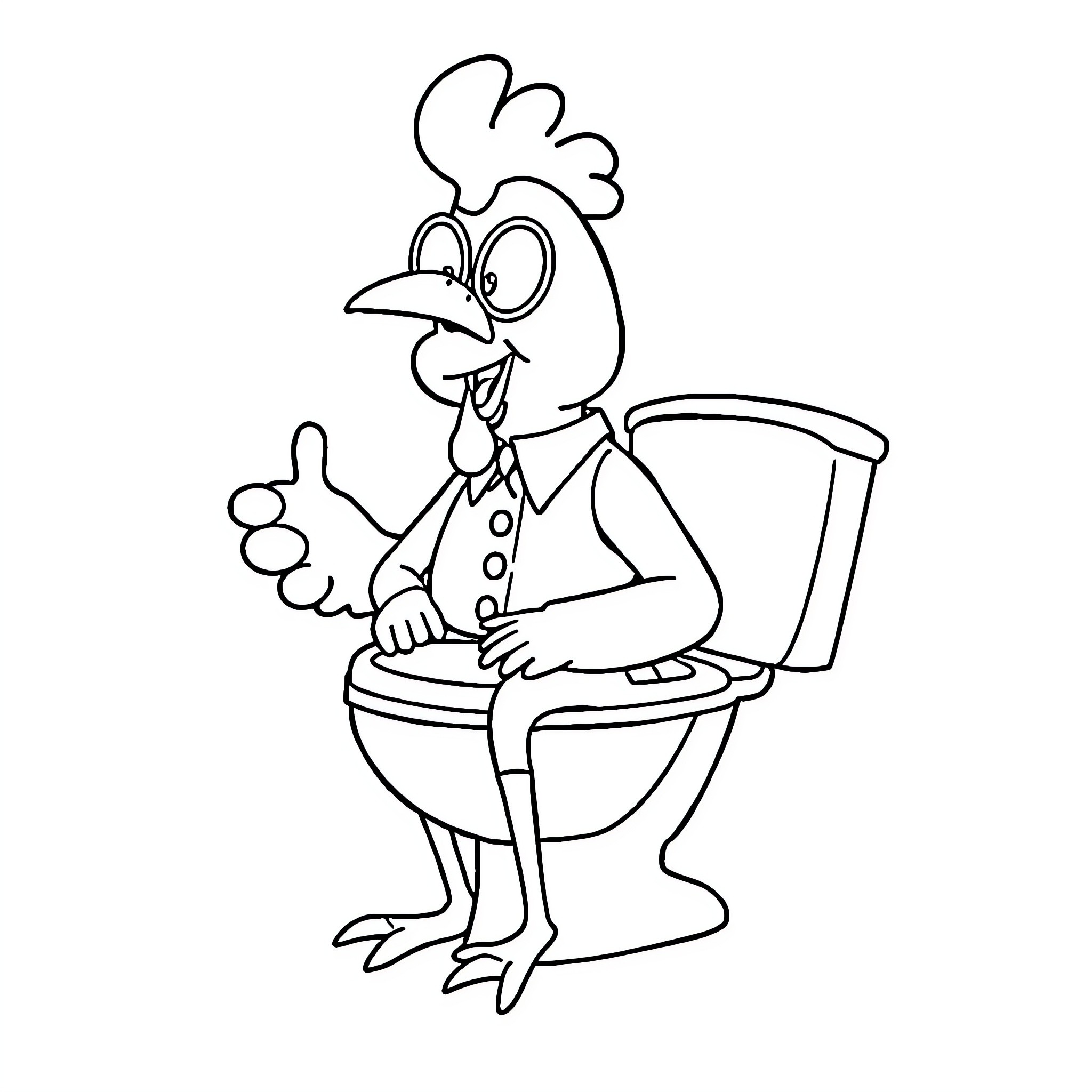 Skibidi Toilet: Amusing Chicken Character on the Toilet Coloring Page (free black-and-white line drawing printable PDF for all, from beginners to advanced learners, including children, teens, adults, and seniors)