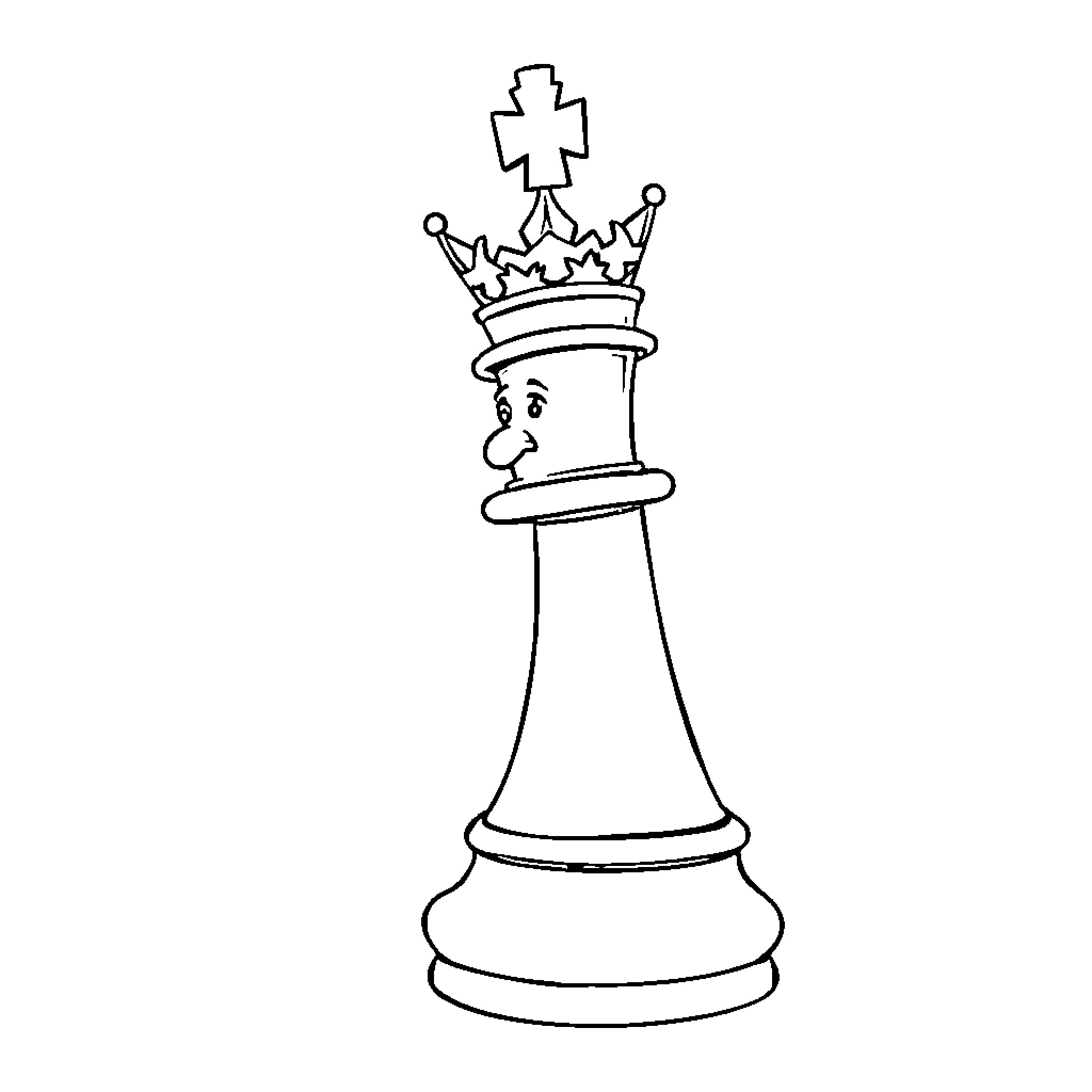 Chess King Wearing Crown and Holding Cross Coloring Page (free black-and-white line drawing printable PDF for all, from beginners to advanced learners, including children, teens, adults, and seniors)