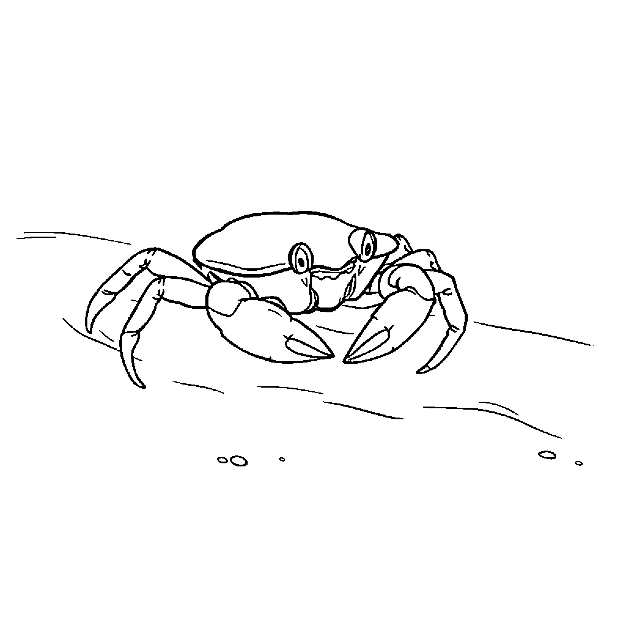 Crab scuttling along the seabed Coloring Page (free black-and-white line drawing printable PDF for all, from beginners to advanced learners, including children, teens, adults, and seniors)