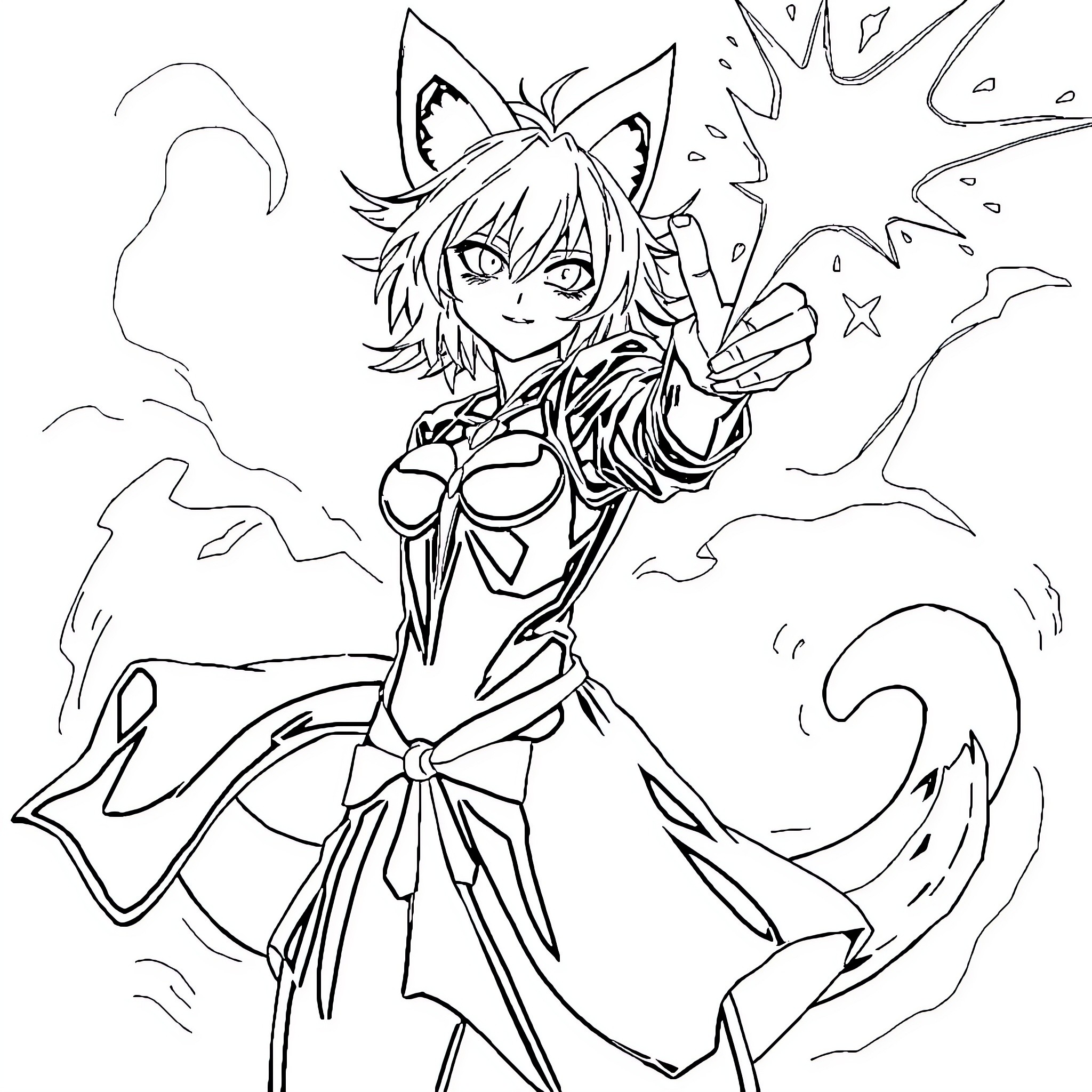 Ichigo's Energetic Transformation Coloring Page (free black-and-white line drawing printable PDF for all, from beginners to advanced learners, including children, teens, adults, and seniors)