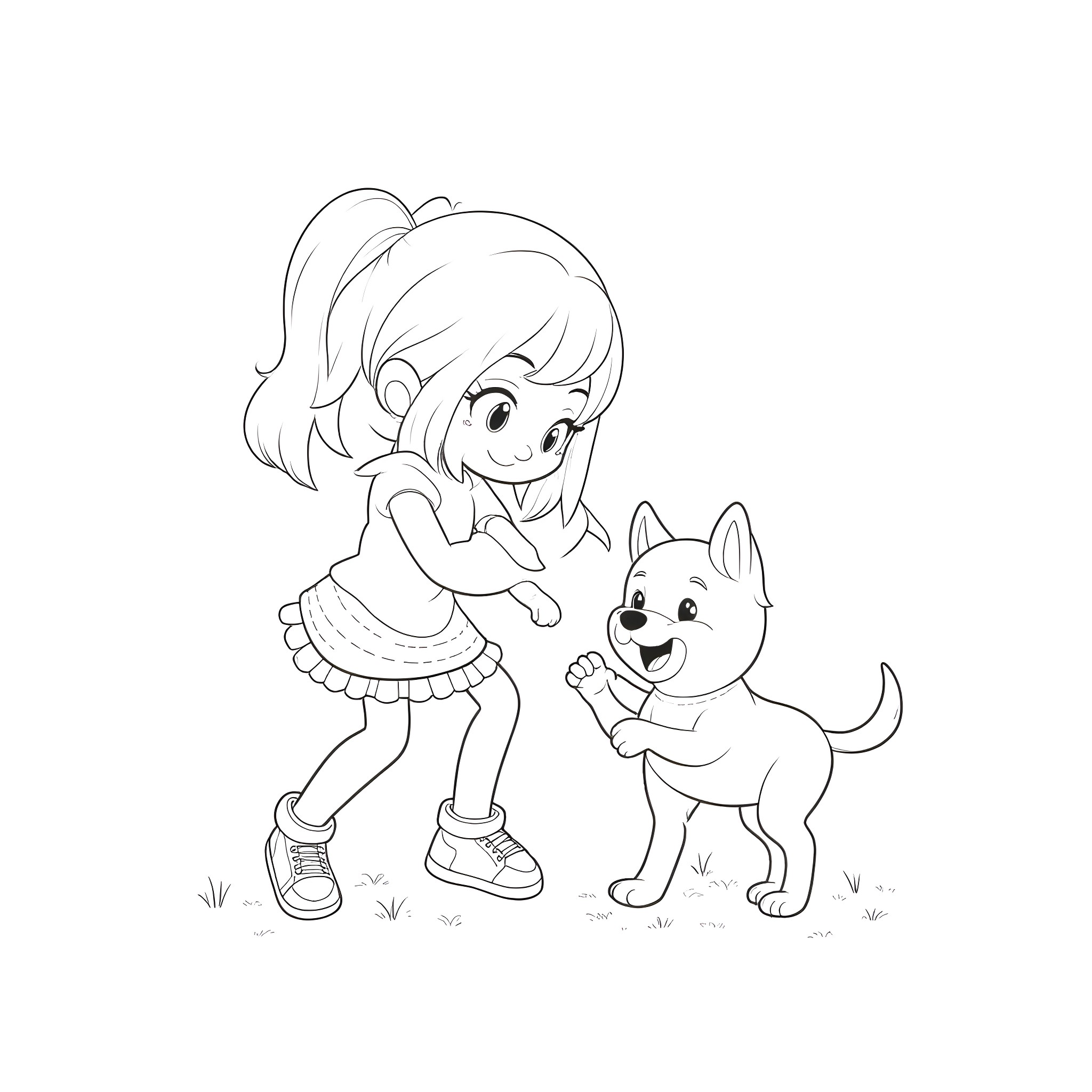 Sprunkie's Playful Adventure with Puppy Coloring Page (free black-and-white line drawing printable PDF for all, from beginners to advanced learners, including children, teens, adults, and seniors)