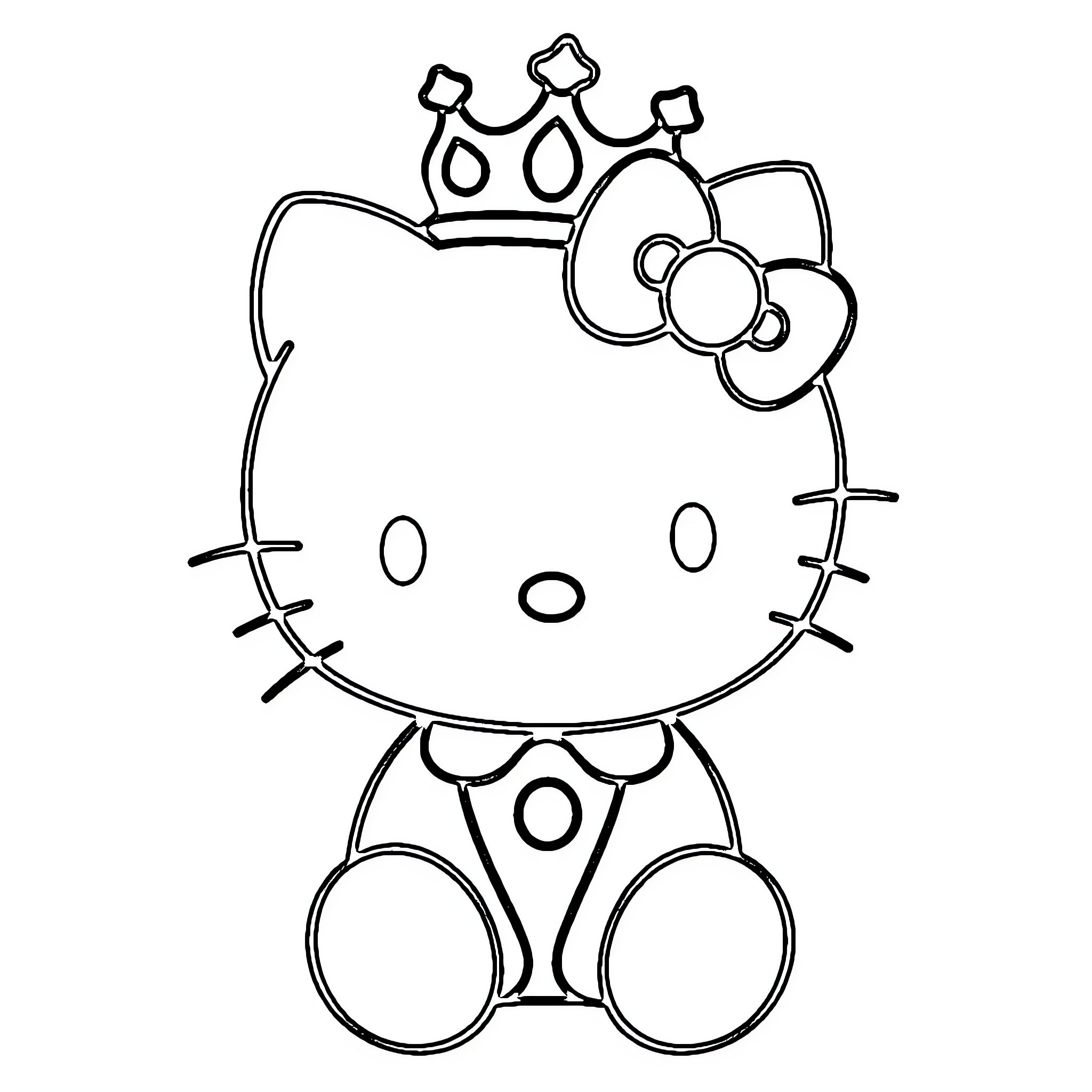 Hello Kitty wearing a crown Coloring Page (free black-and-white line drawing printable PDF for all, from beginners to advanced learners, including children, teens, adults, and seniors)