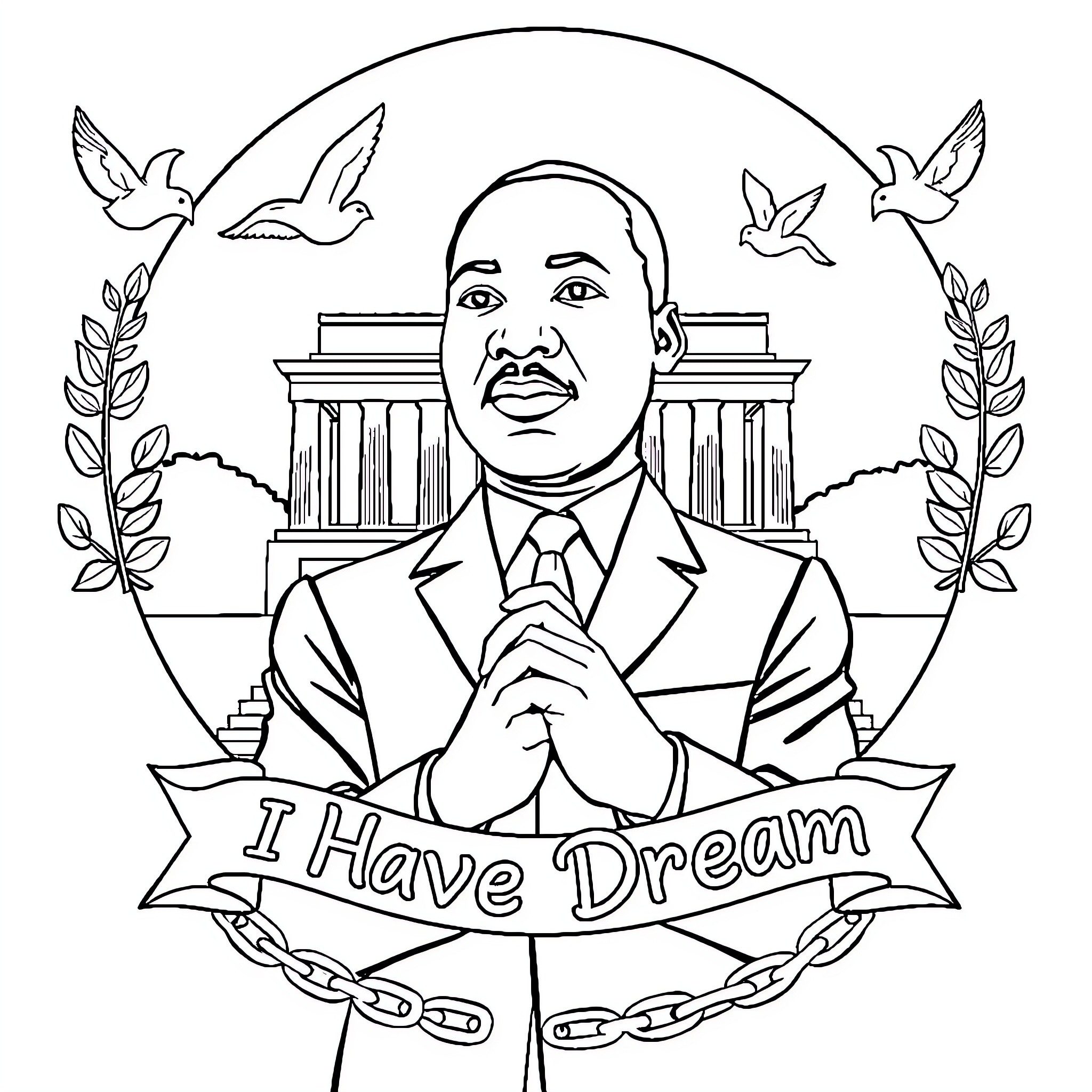 Martin Luther King Jr. Delivering His Iconic Speech Coloring Page (free black-and-white line drawing printable PDF for all, from beginners to advanced learners, including children, teens, adults, and seniors)
