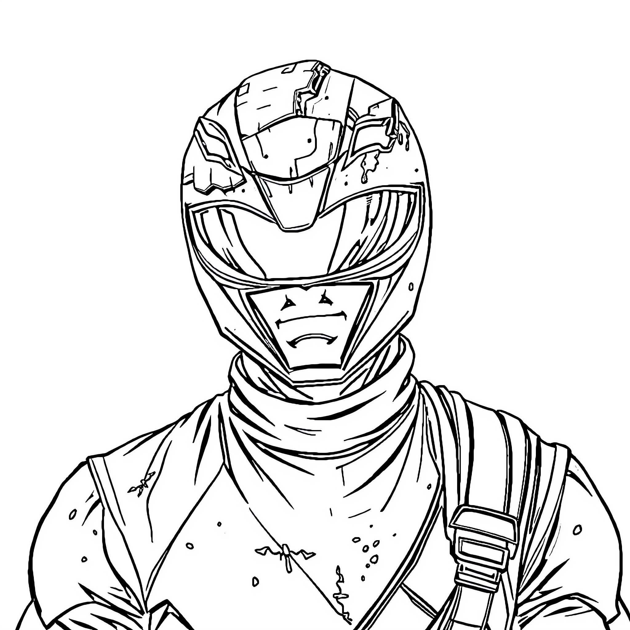 Green Ranger in Heroic Pose Coloring Page (free black-and-white line drawing printable PDF for all, from beginners to advanced learners, including children, teens, adults, and seniors)