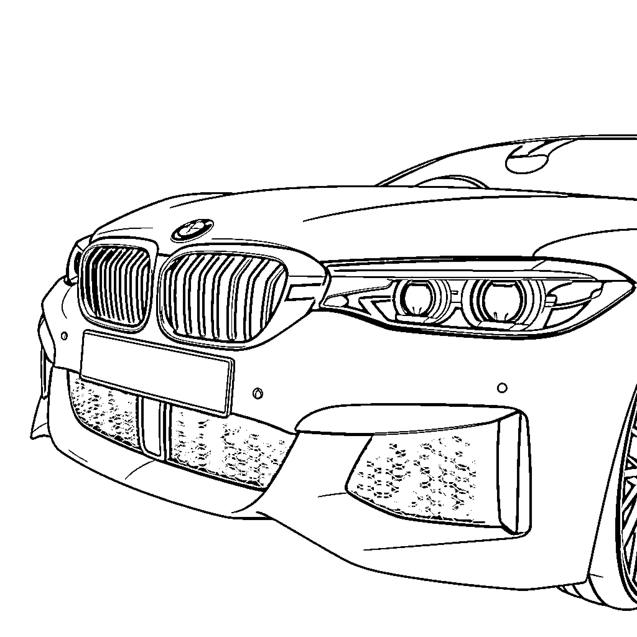 BMW Sports Car with Distinct Design Elements Coloring Page (free black-and-white line drawing printable PDF for all, from beginners to advanced learners, including children, teens, adults, and seniors)