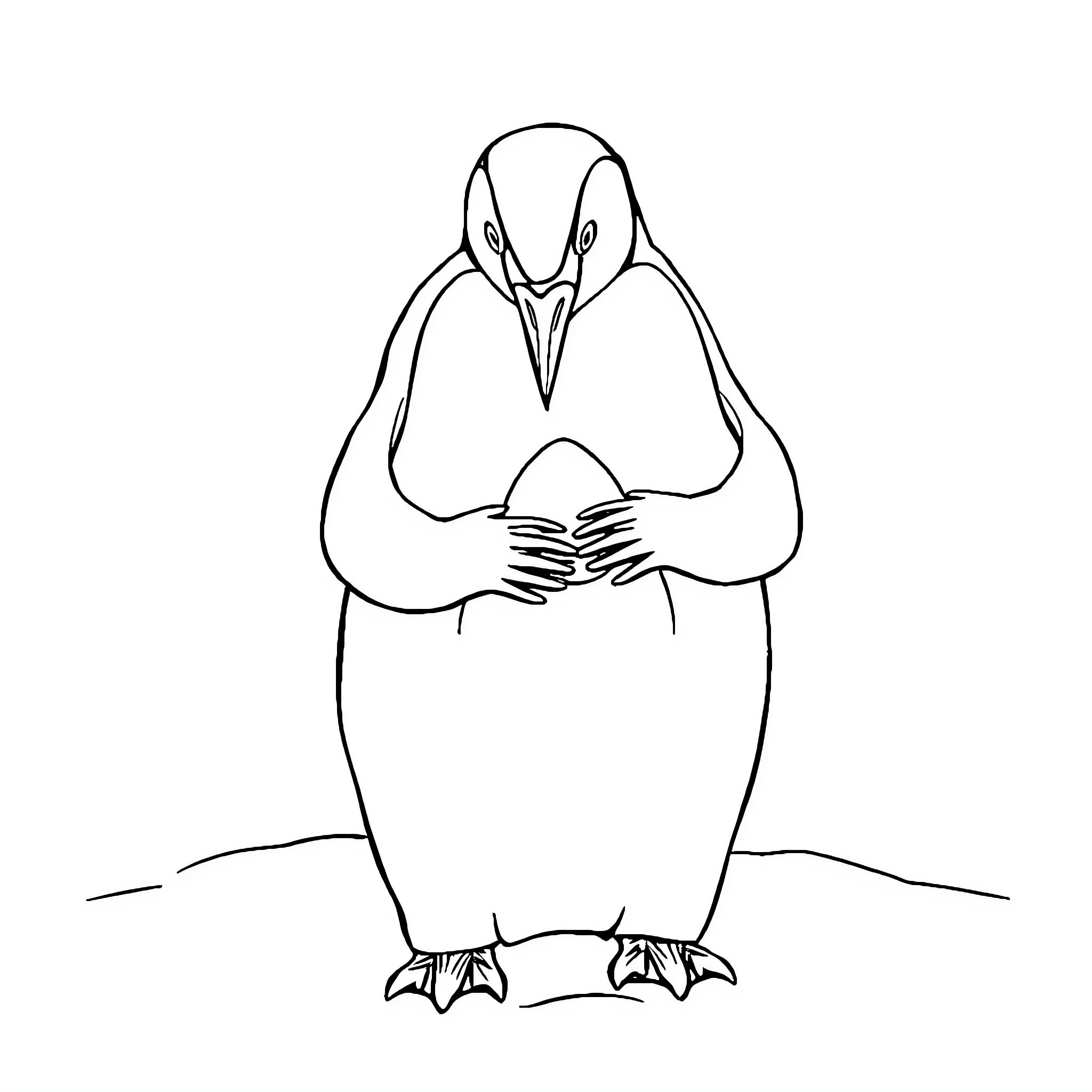 Penguin standing with crossed wings Coloring Page (free black-and-white line drawing printable PDF for all, from beginners to advanced learners, including children, teens, adults, and seniors)