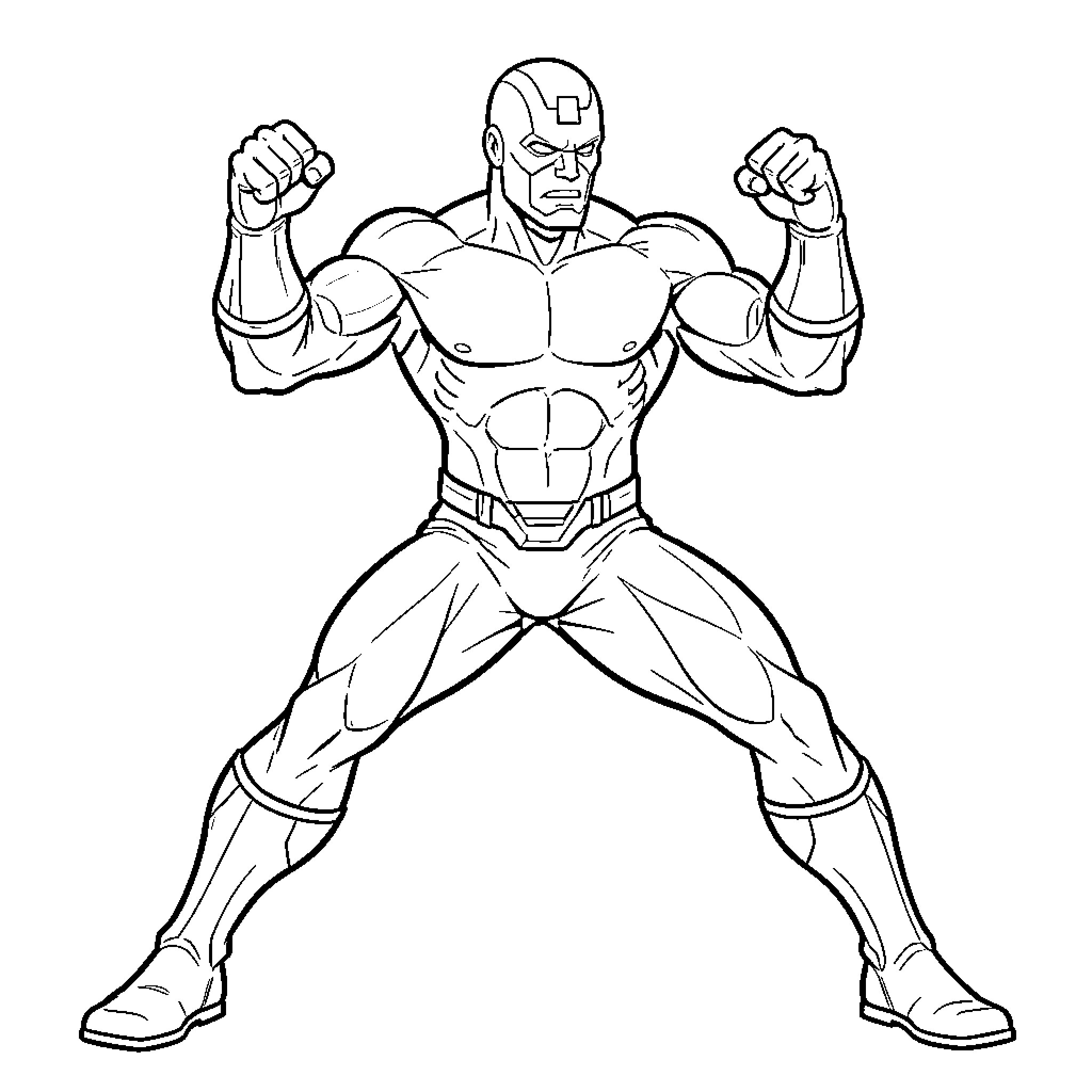 Ironman superhero posing with confidence Coloring Page (free black-and-white line drawing printable PDF for all, from beginners to advanced learners, including children, teens, adults, and seniors)