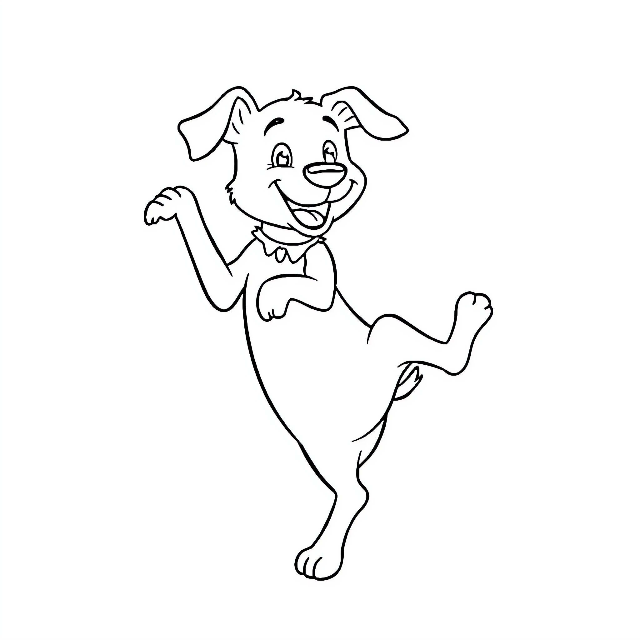 Dog happily jumping and playing Coloring Page (free black-and-white line drawing printable PDF for all, from beginners to advanced learners, including children, teens, adults, and seniors)