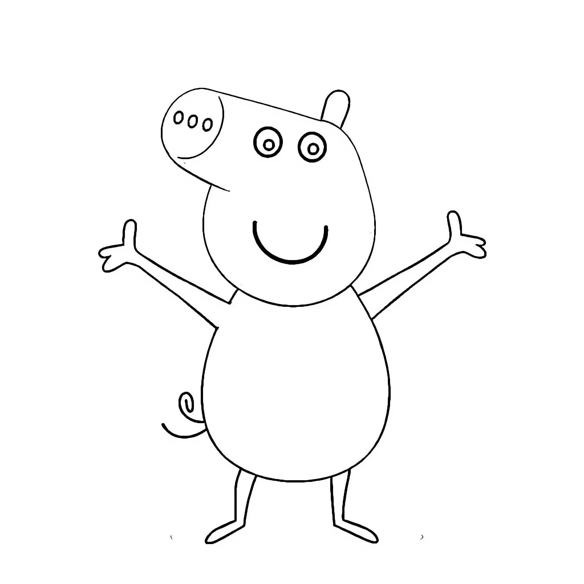 Pepa Pig celebrating with open arms Coloring Page (free black-and-white line drawing printable PDF for all, from beginners to advanced learners, including children, teens, adults, and seniors)