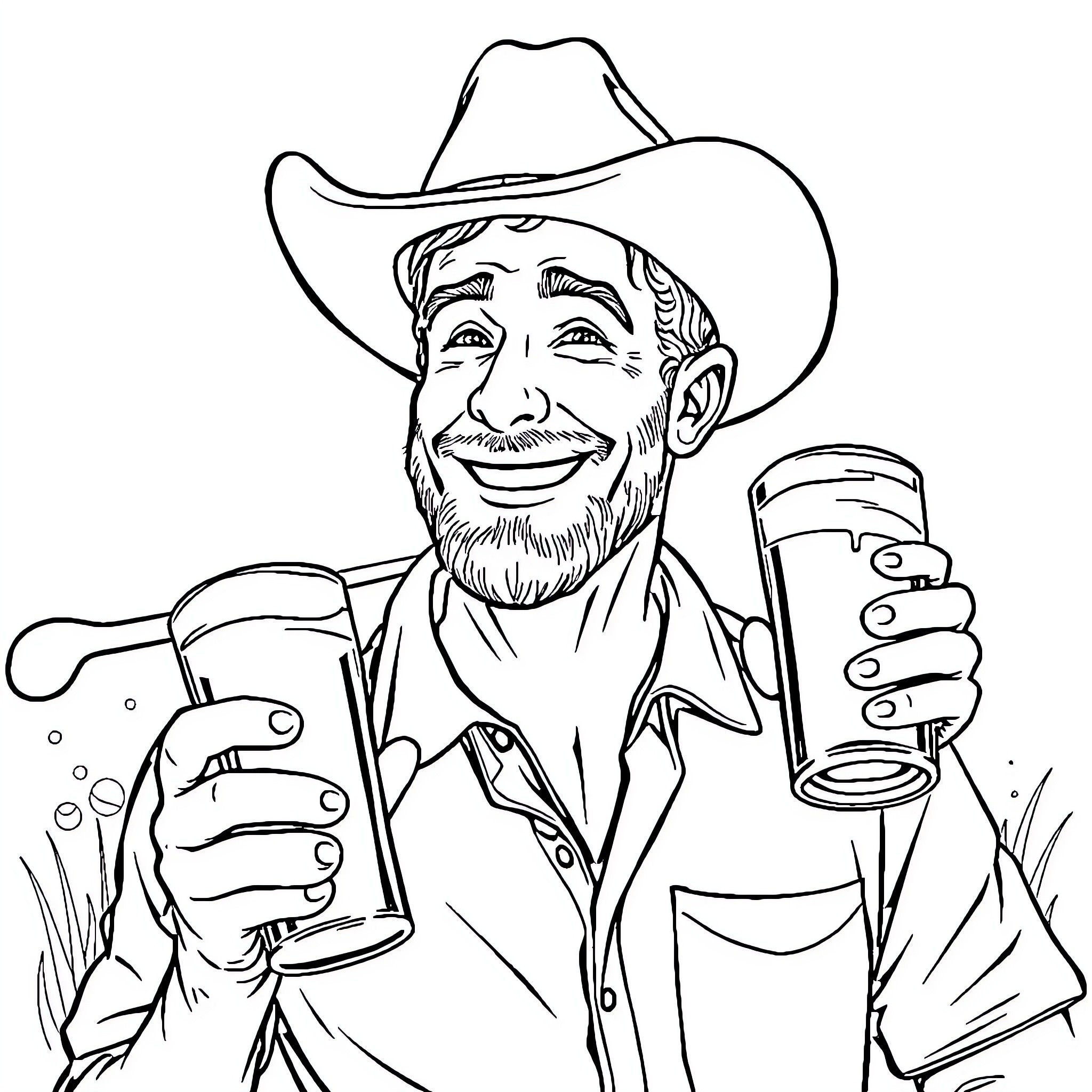 Golfer celebrates with a drink in hand Coloring Page (free black-and-white line drawing printable PDF for all, from beginners to advanced learners, including children, teens, adults, and seniors)