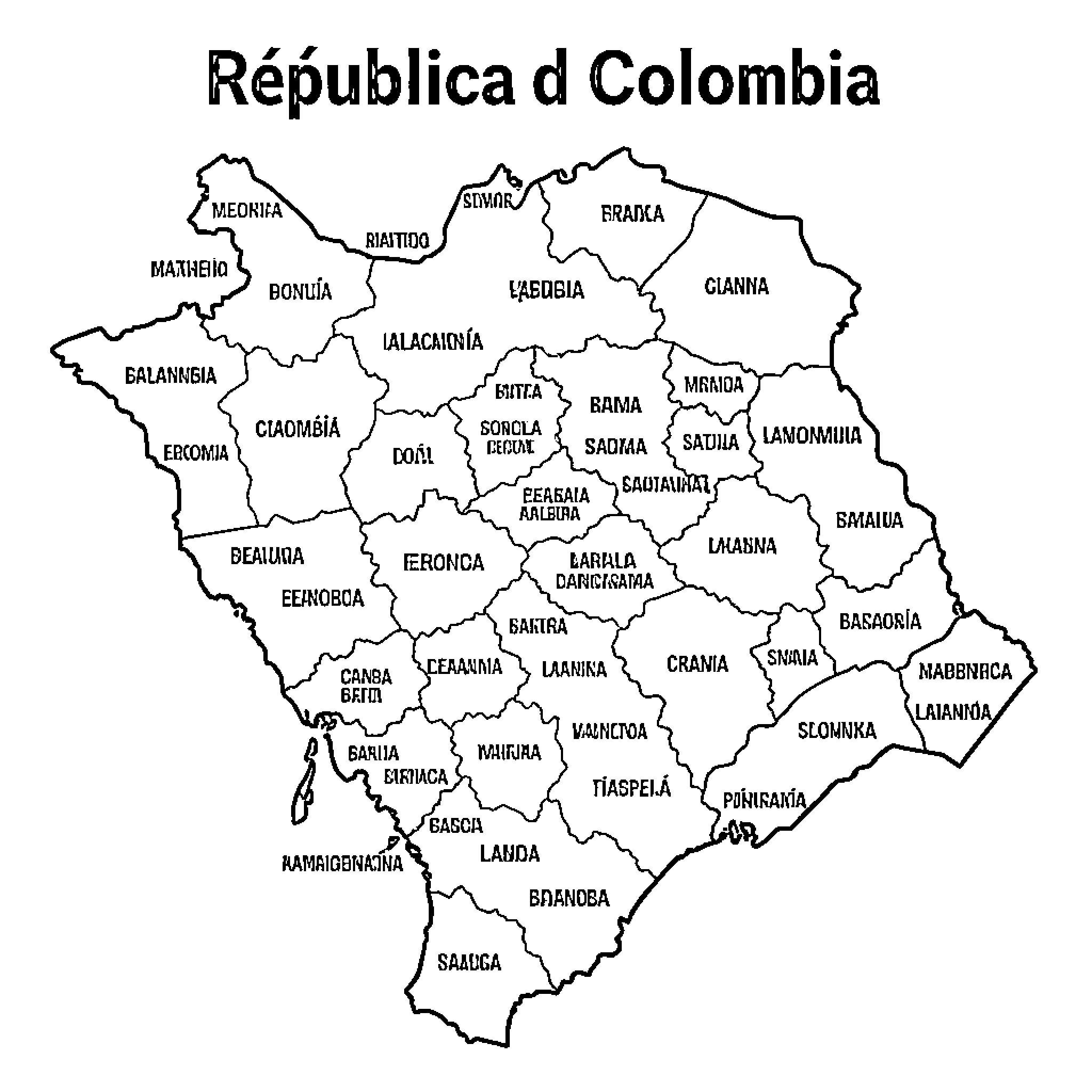 Map of administrative divisions of Colombia Coloring Page (free black-and-white line drawing printable PDF for all, from beginners to advanced learners, including children, teens, adults, and seniors)