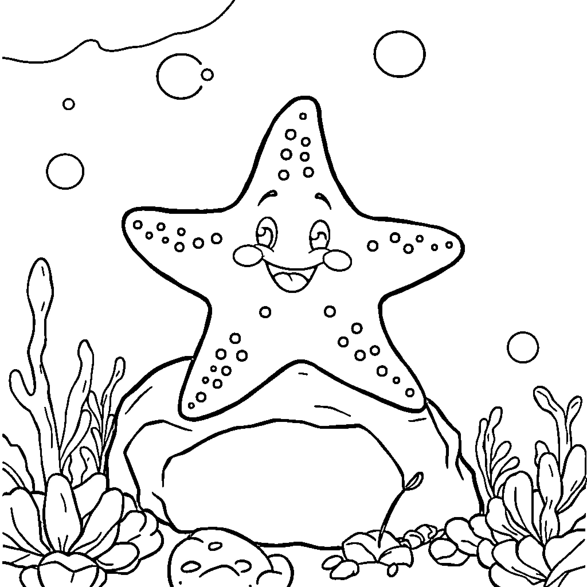 Patricio Estrella enjoys playful underwater adventure Coloring Page (free black-and-white line drawing printable PDF for all, from beginners to advanced learners, including children, teens, adults, and seniors)