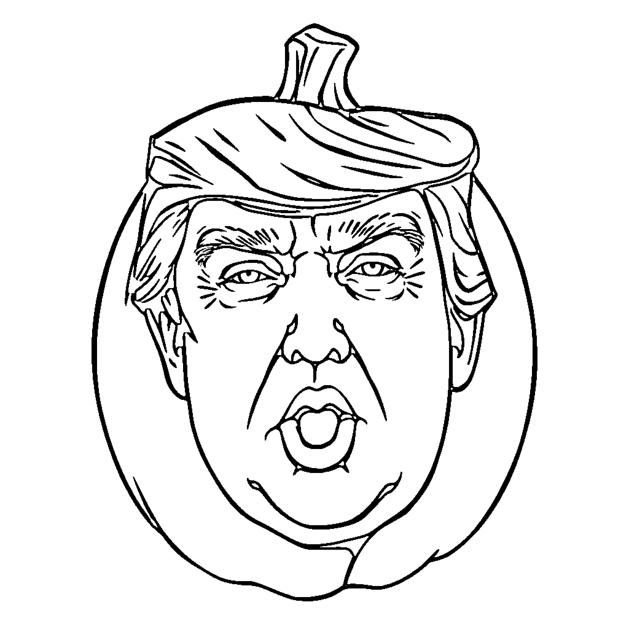 Donald Trump's Caricature in a Pumpkin Costume Coloring Page (free black-and-white line drawing printable PDF for all, from beginners to advanced learners, including children, teens, adults, and seniors)