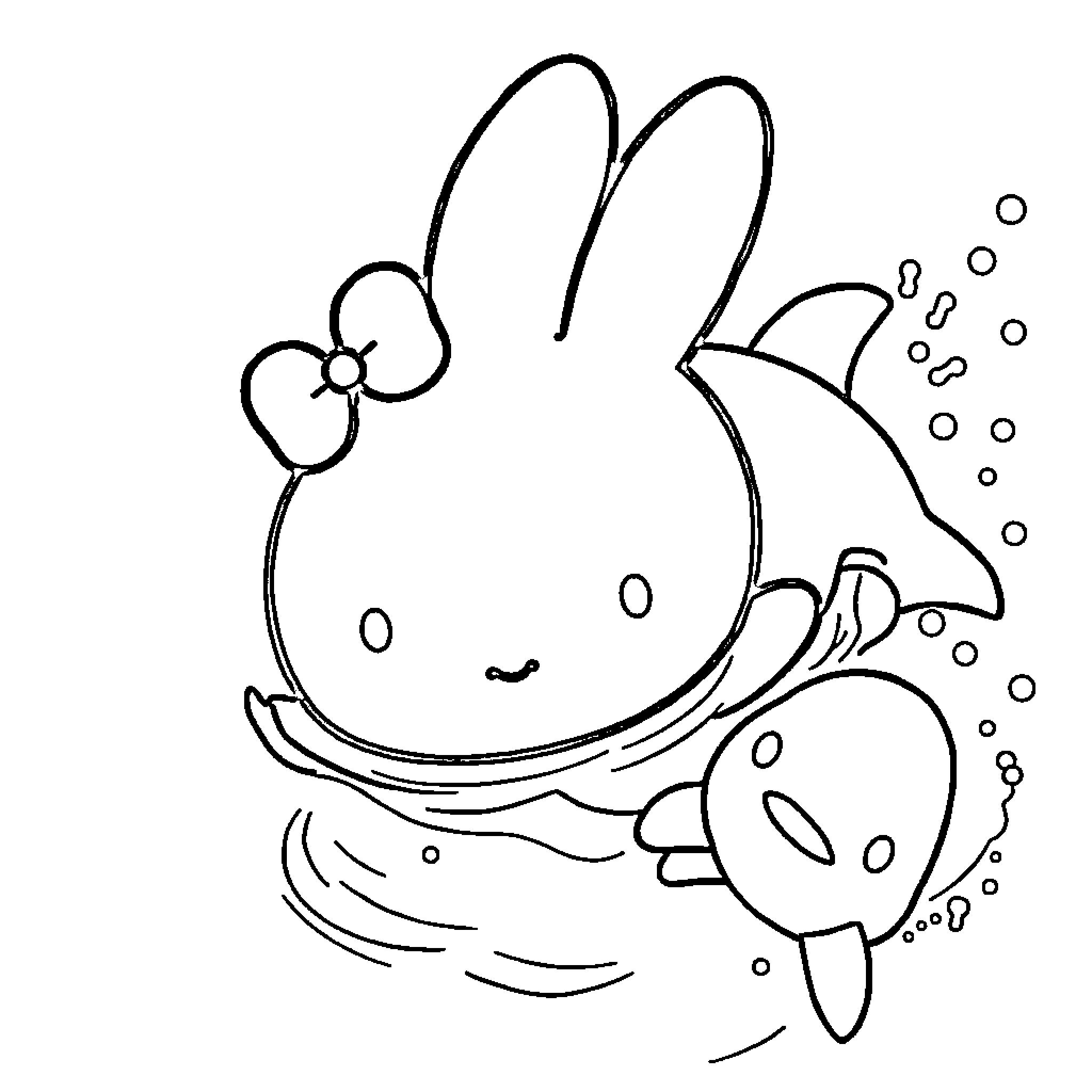 Miffy enjoying a playful underwater scene Coloring Page (free black-and-white line drawing printable PDF for all, from beginners to advanced learners, including children, teens, adults, and seniors)