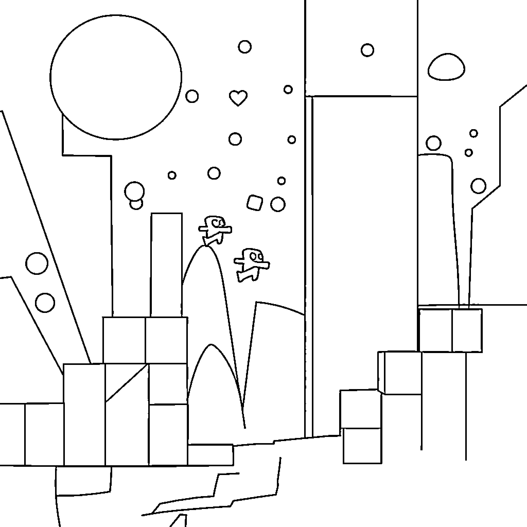 Geometry Dash abstract shapes and structures Coloring Page (free black-and-white line drawing printable PDF for all, from beginners to advanced learners, including children, teens, adults, and seniors)