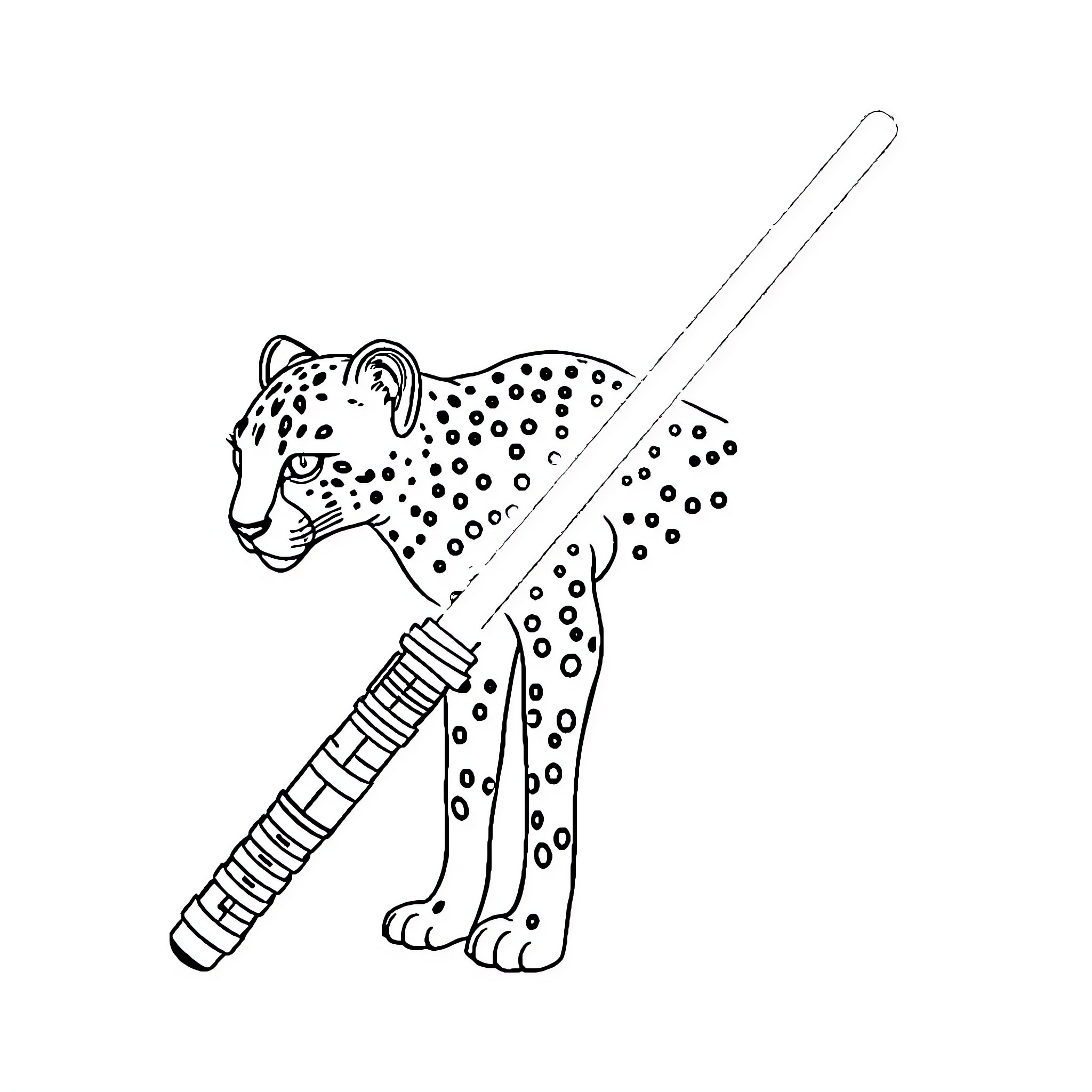 Cheetah with a baseball bat Coloring Page (free black-and-white line drawing printable PDF for all, from beginners to advanced learners, including children, teens, adults, and seniors)