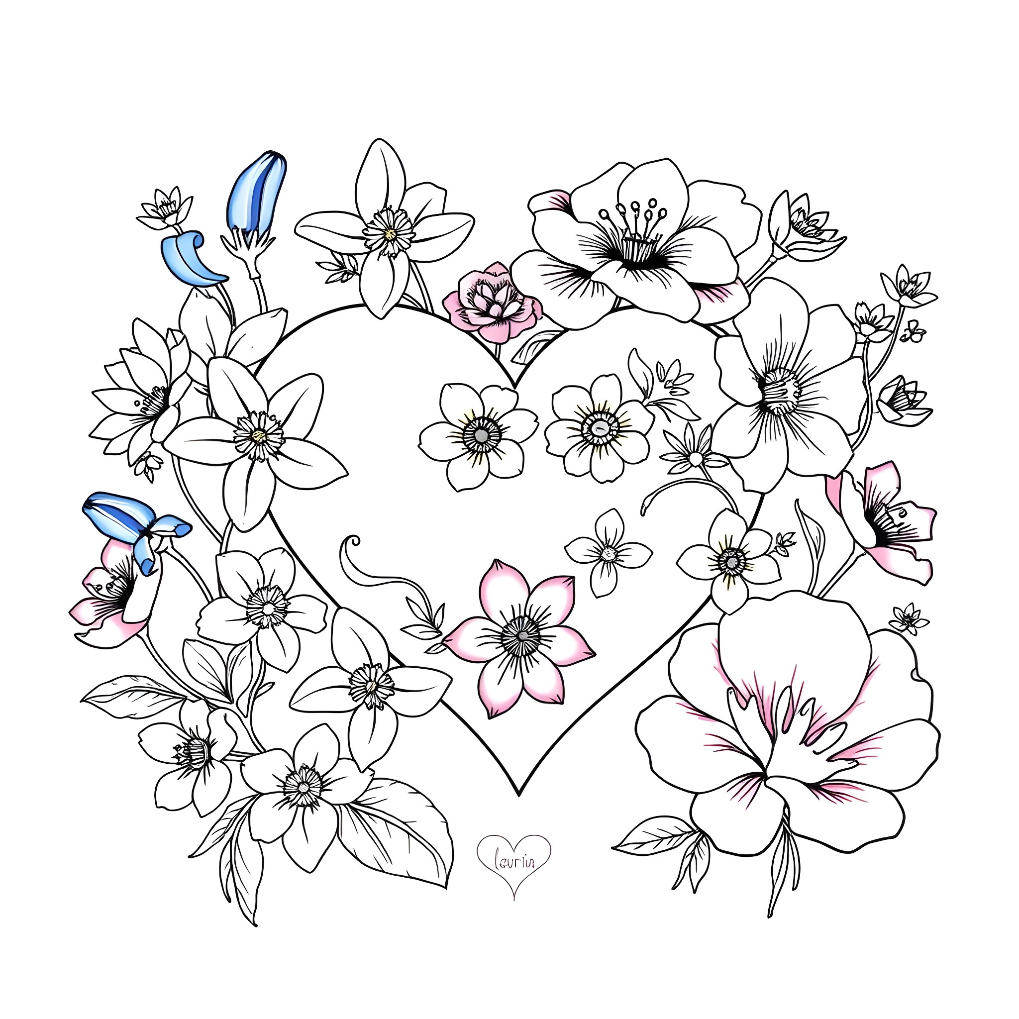 Flower Bouquet with Delicate Floral Designs Coloring Page (free black-and-white line drawing printable PDF for all, from beginners to advanced learners, including children, teens, adults, and seniors)